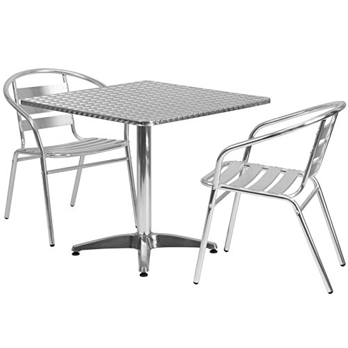 BOWERY HILL 3-Piece Aluminum Square Patio Dining Set - Outdoor Furniture for Garden, Deck, and Backyard Dining