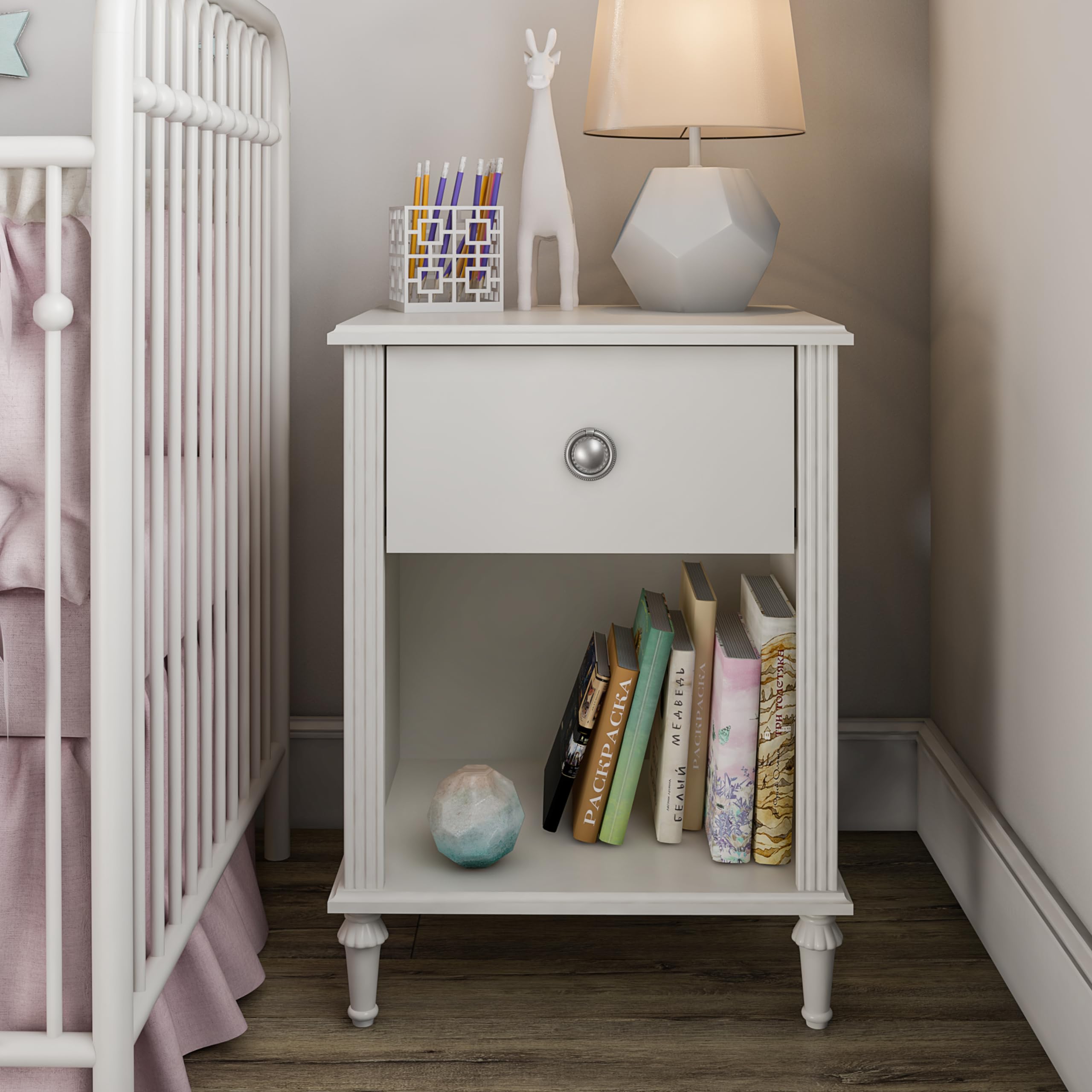 Little Seeds Rowan Valley Arden 1-Drawer White Kids Nightstand - Perfect for Bedroom, Nursery & Playroom Storage
