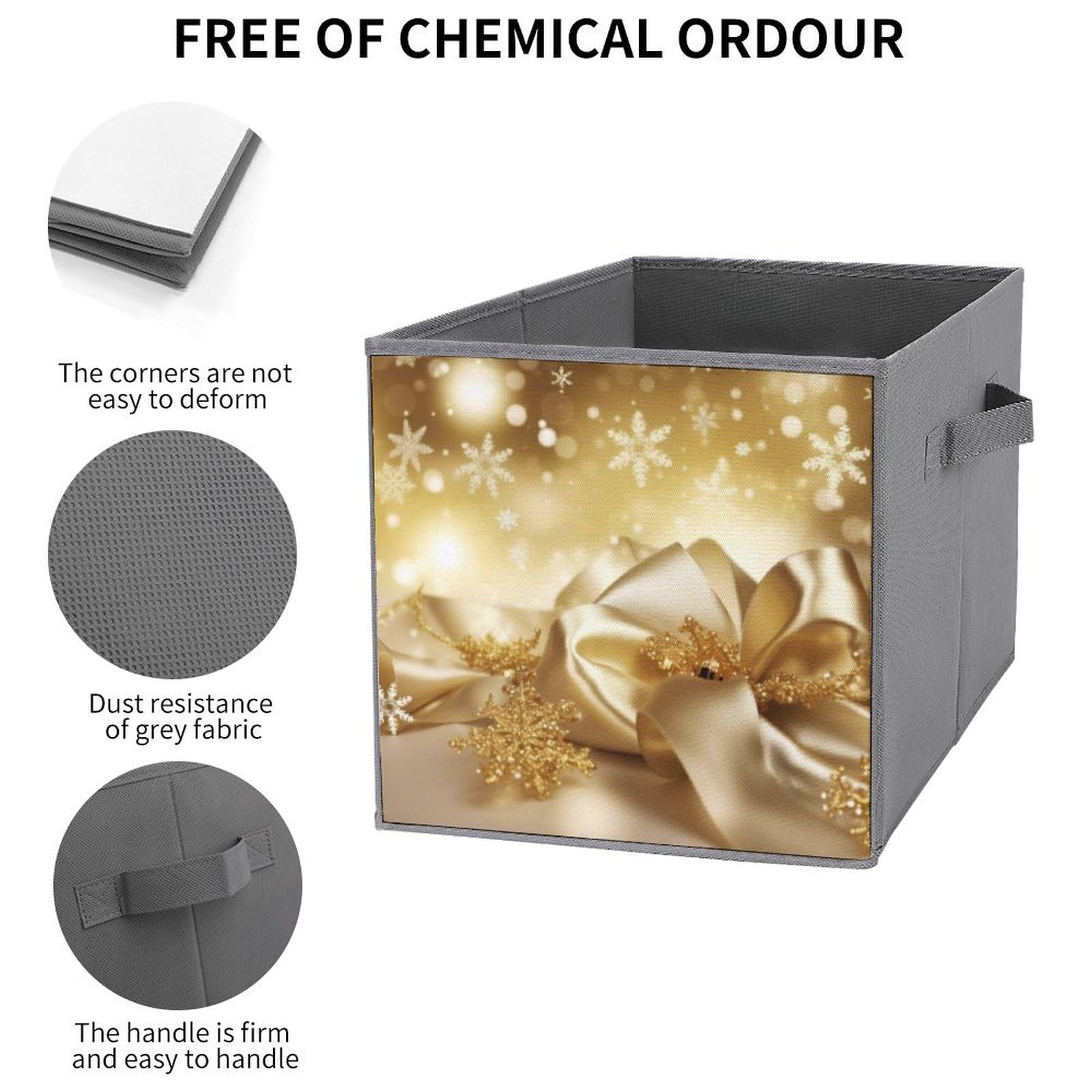 6-Pack Gold Silk Christmas Storage Bins - Collapsible Storage Baskets with Handles, Large Closet Organizer for Clothing & Houseware | Perfect for Holiday Decor Storage, Bedroom Organization & Seasonal Wardrobe Management