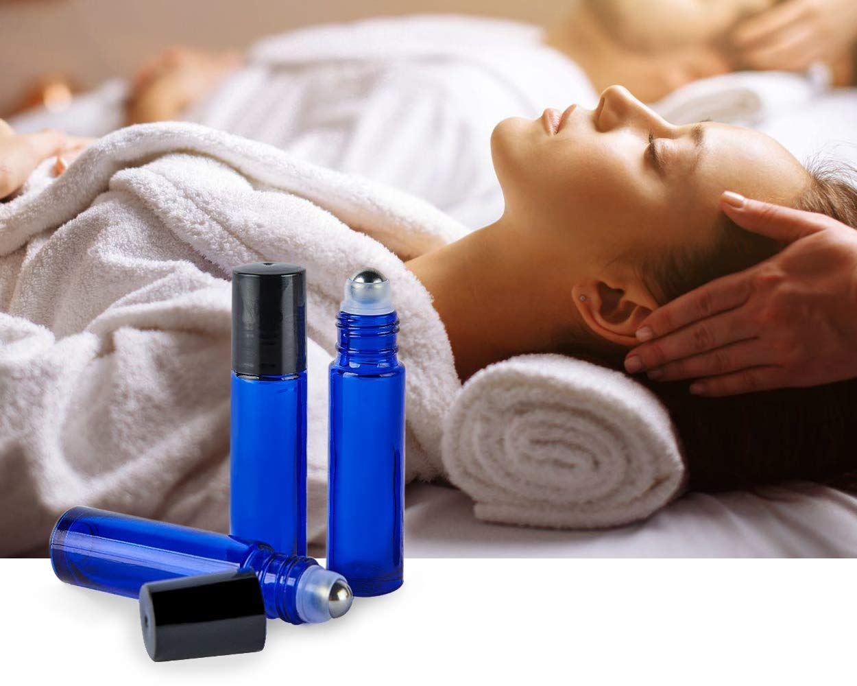 Royal Blue Glass Roll On Bottles with Black Cap - 10ml Essential Oil Bottles for Perfumes, Attar, Lip Balms & Aromatherapy | Refillable, Reusable & Leakproof | Pack of 3 | Perfect for DIY Beauty, Travel & Home Fragrance