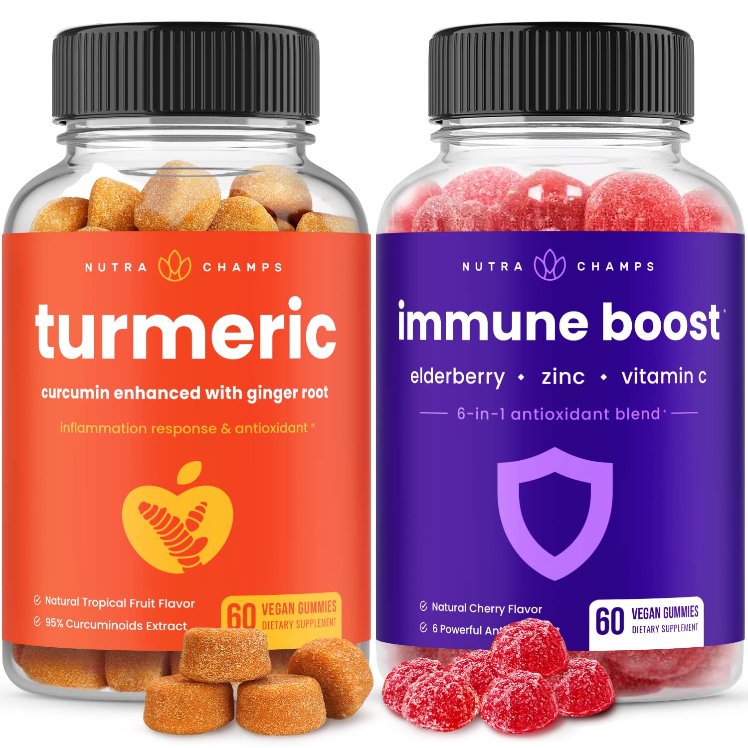 Turmeric Curcumin Gummies with Black Pepper for Joint Support & Immune Booster Gummies (2-Pack Bundle) - Delicious Vegan Supplement for Daily Wellness & Active Lifestyle