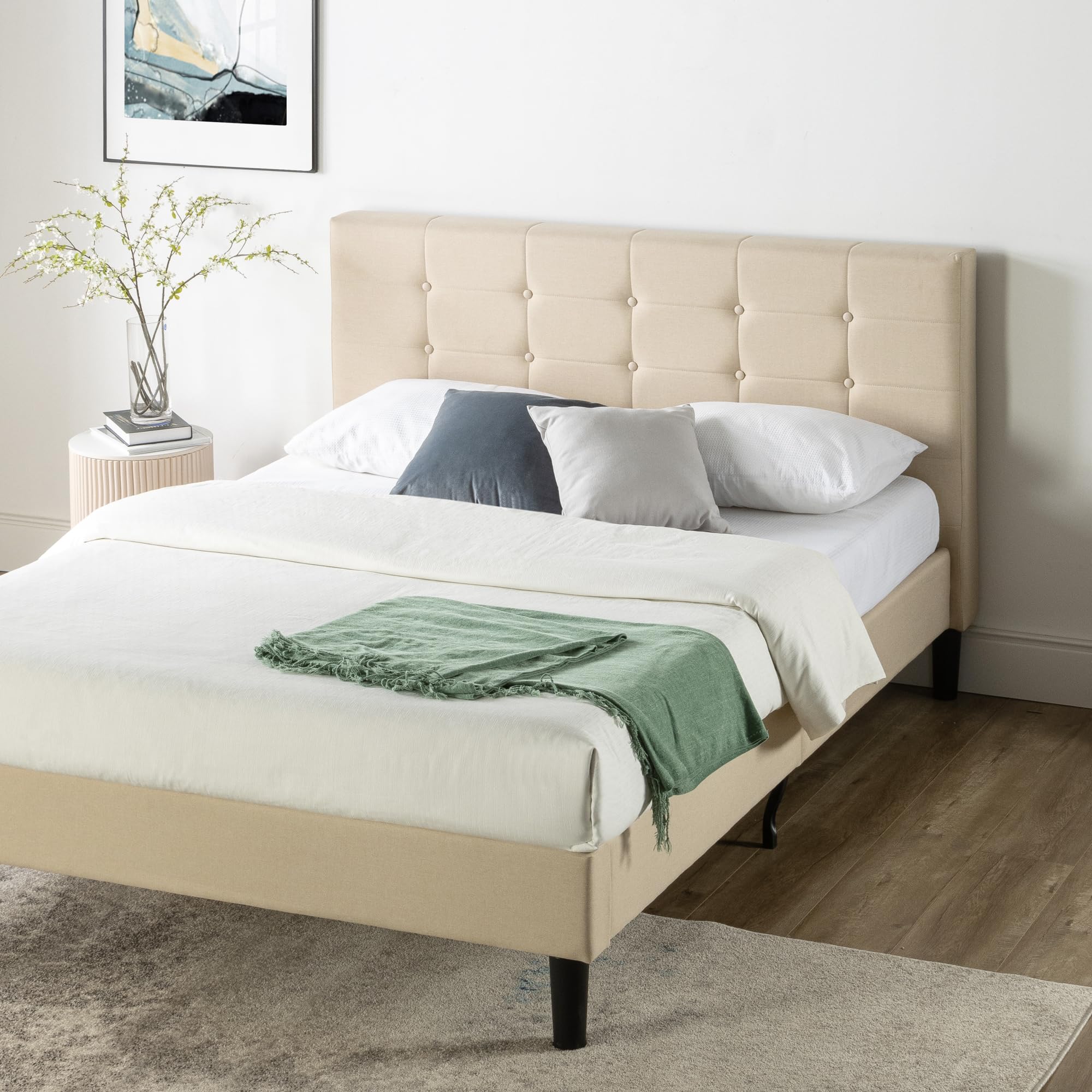 ZINUS Ibidun Upholstered Platform Bed Frame with Wood Slat Support - Full Size Beige Mattress Foundation, No Box Spring Needed, Easy Assembly for Bedroom, Guest Room or Dorm