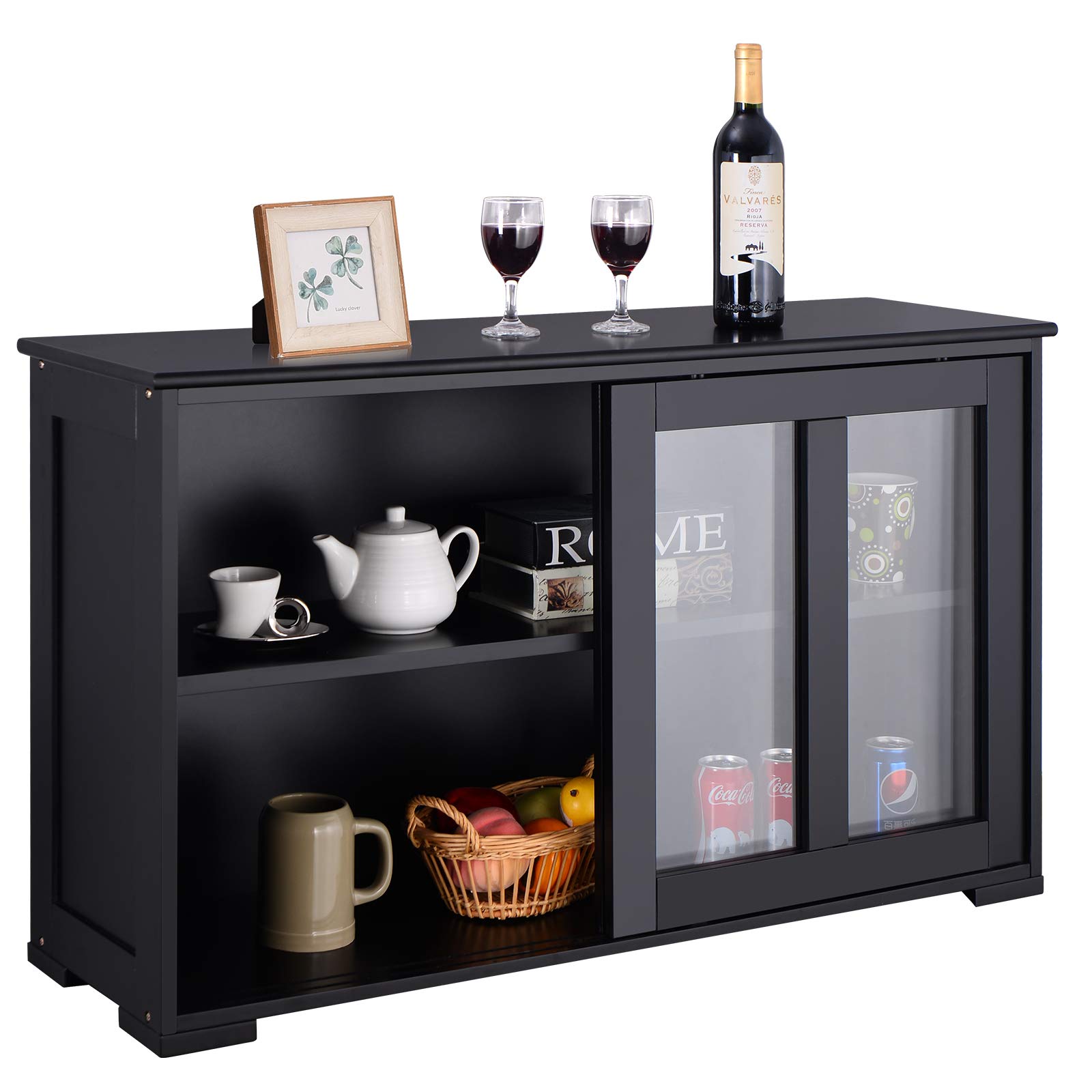 Giantex Modern Wood Buffet Sideboard with Sliding Doors - Adjustable Shelf Storage Cabinet, Kitchen Pantry Cupboard & Living Room Dining Room Console Table - Perfect for Home Storage & Entertaining (Black)
