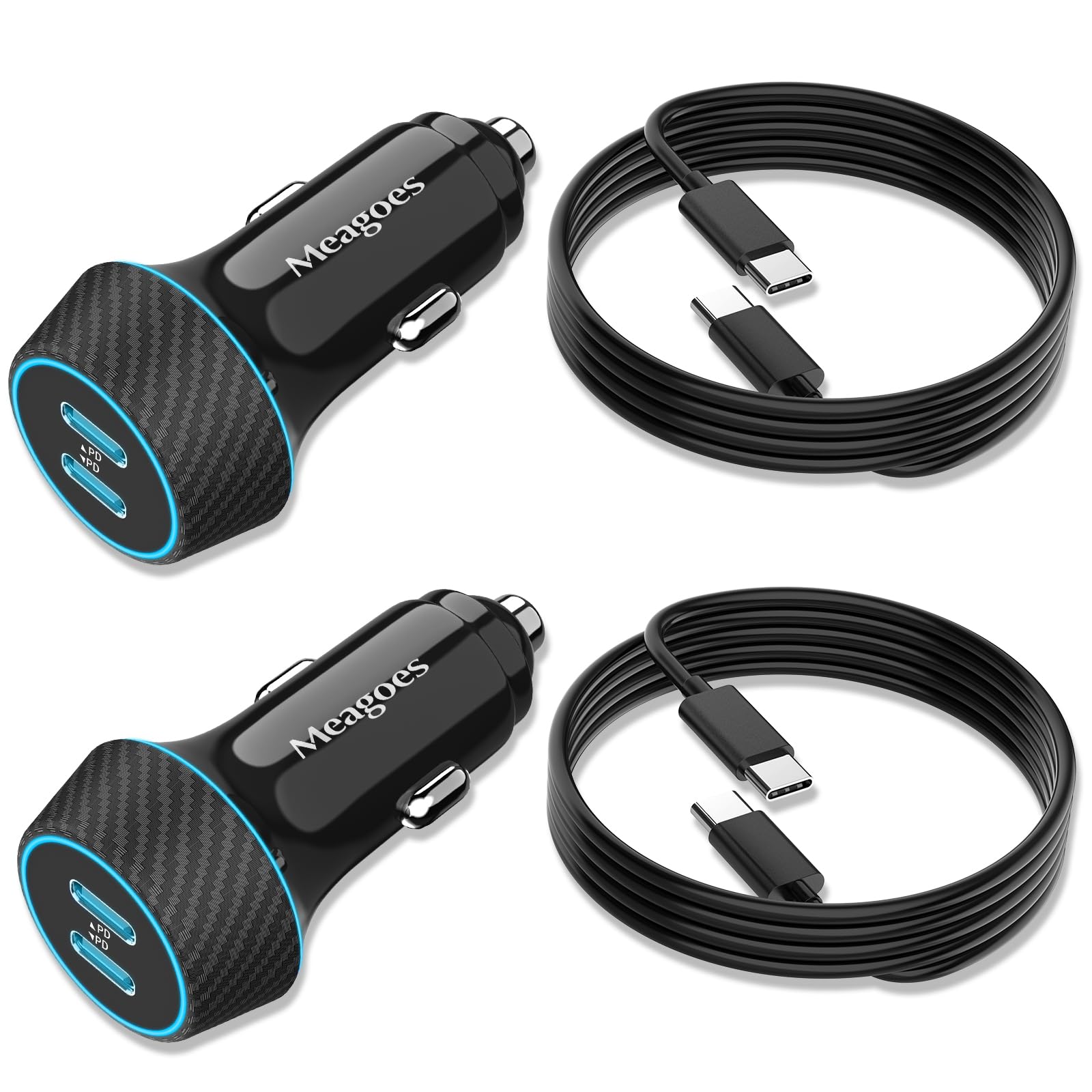 2 Pack 40W USB C Car Charger Fast Charging Adapter - Dual 20W PD Ports with 3.3FT Type C Cable - Compatible with iPhone 16 Pro Max/Plus/15, Samsung Galaxy S25 Ultra/S24/S23 FE/A55/A54, Google Pixel 9 - Perfect for Road Trips & Daily Commutes