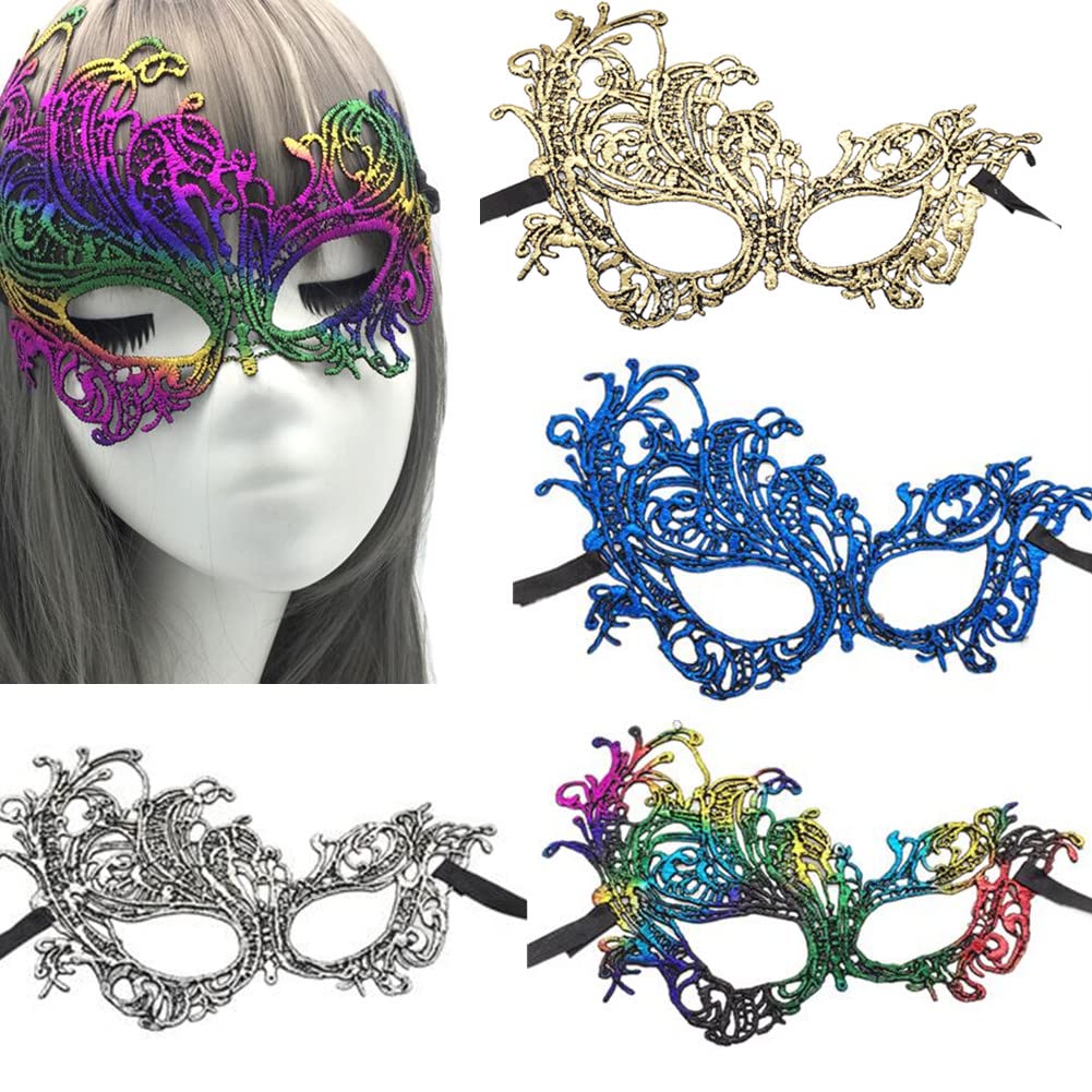 Honkenda 4-Pack Multicolored Venetian Lace Masquerade Masks for Women - Elegant Carnival, Ball, Halloween & Cosplay Costume Accessories | Perfect for Mardi Gras, Themed Parties & Costume Events