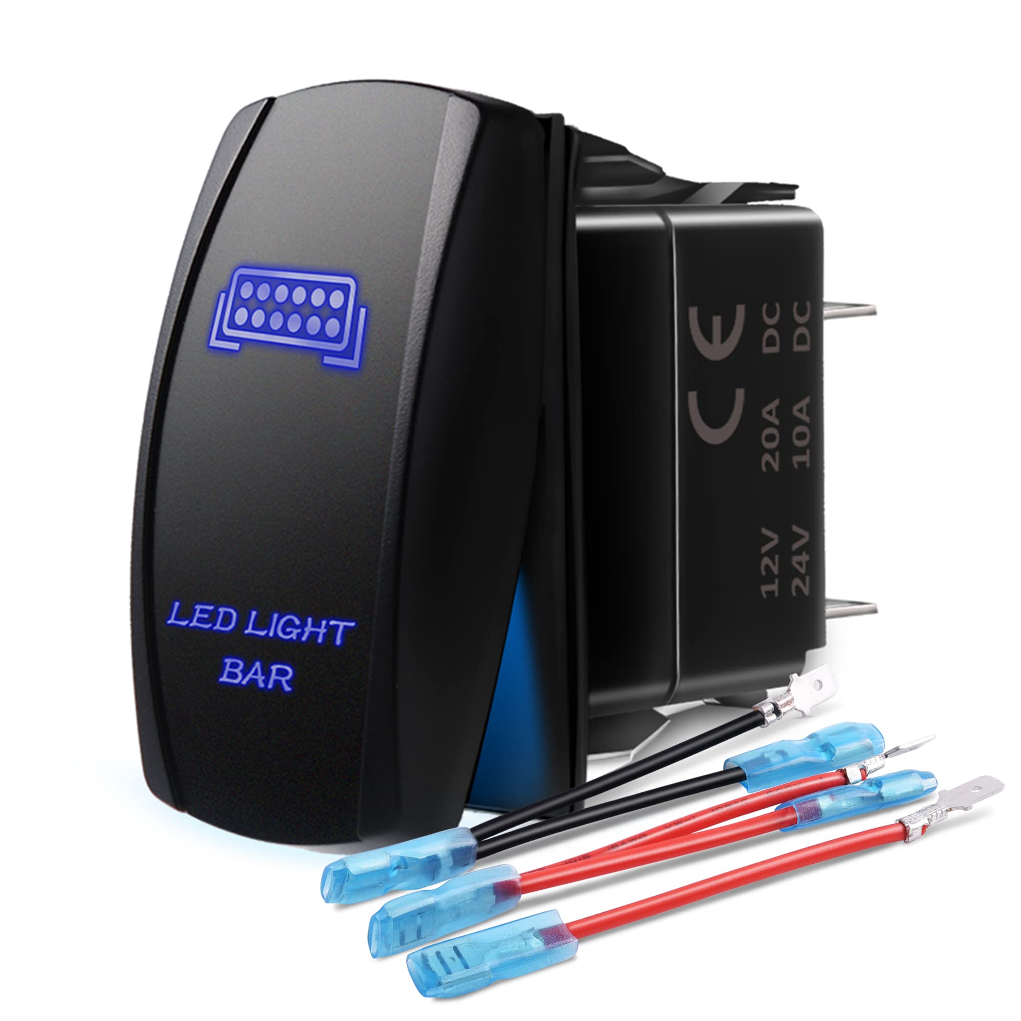 MICTUNING MIC-LSB1 20A 12V 5-Pin Blue Laser LED Light Bar Rocker Switch - ON/OFF Control for Off-Road, Truck, ATV, Boat & Marine Lighting Systems