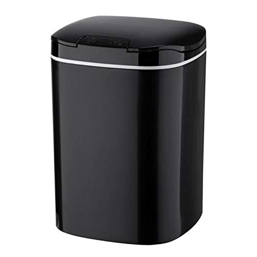 Smaani 14L Automatic Smart Sensor Trash Can - Touchless Kitchen Office Bathroom Bedroom Living Room Garbage Bin | Hands-Free Waste Disposal for Hygiene & Convenience | Modern Black Design (No Pattern) - Perfect for Home, Office, and Commercial Spaces