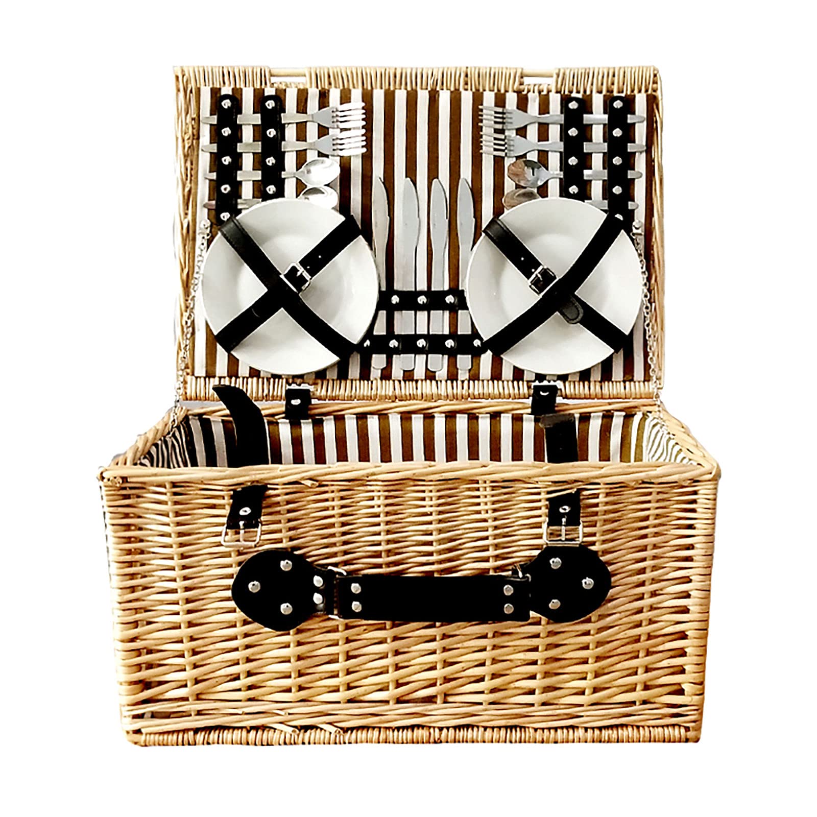 Premium Wicker Picnic Basket for 4 - 46L Willow Storage Hamper with Service Set | Perfect for Camping, Outdoor Parties, Beach Picnics & Romantic Getaways