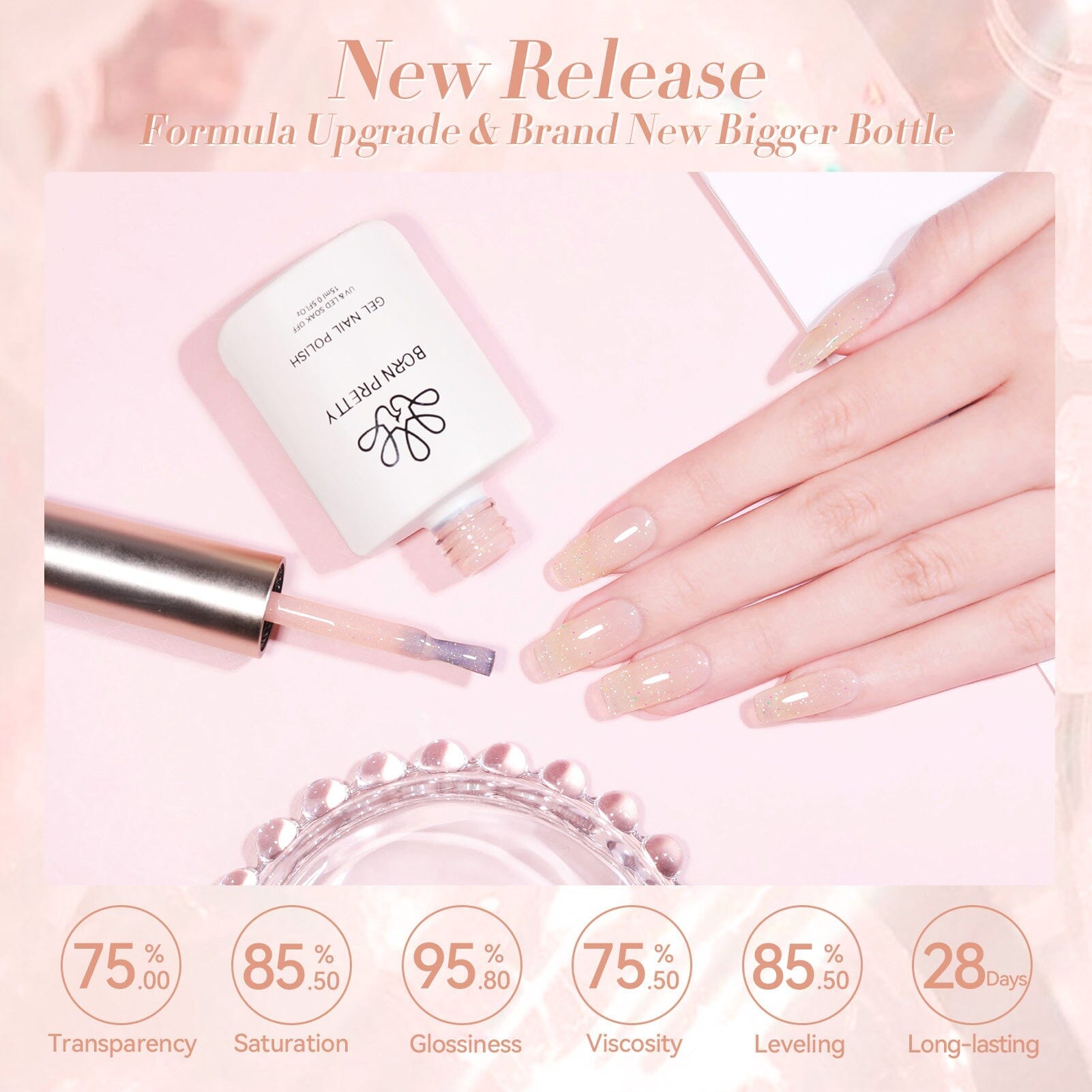 Nude Hema-Free Glitter Jelly Gel Polish #03 - 15ml Long-Lasting Nail Polish for Manicure & Pedicure | Perfect for Salon, Home Use & Special Occasions