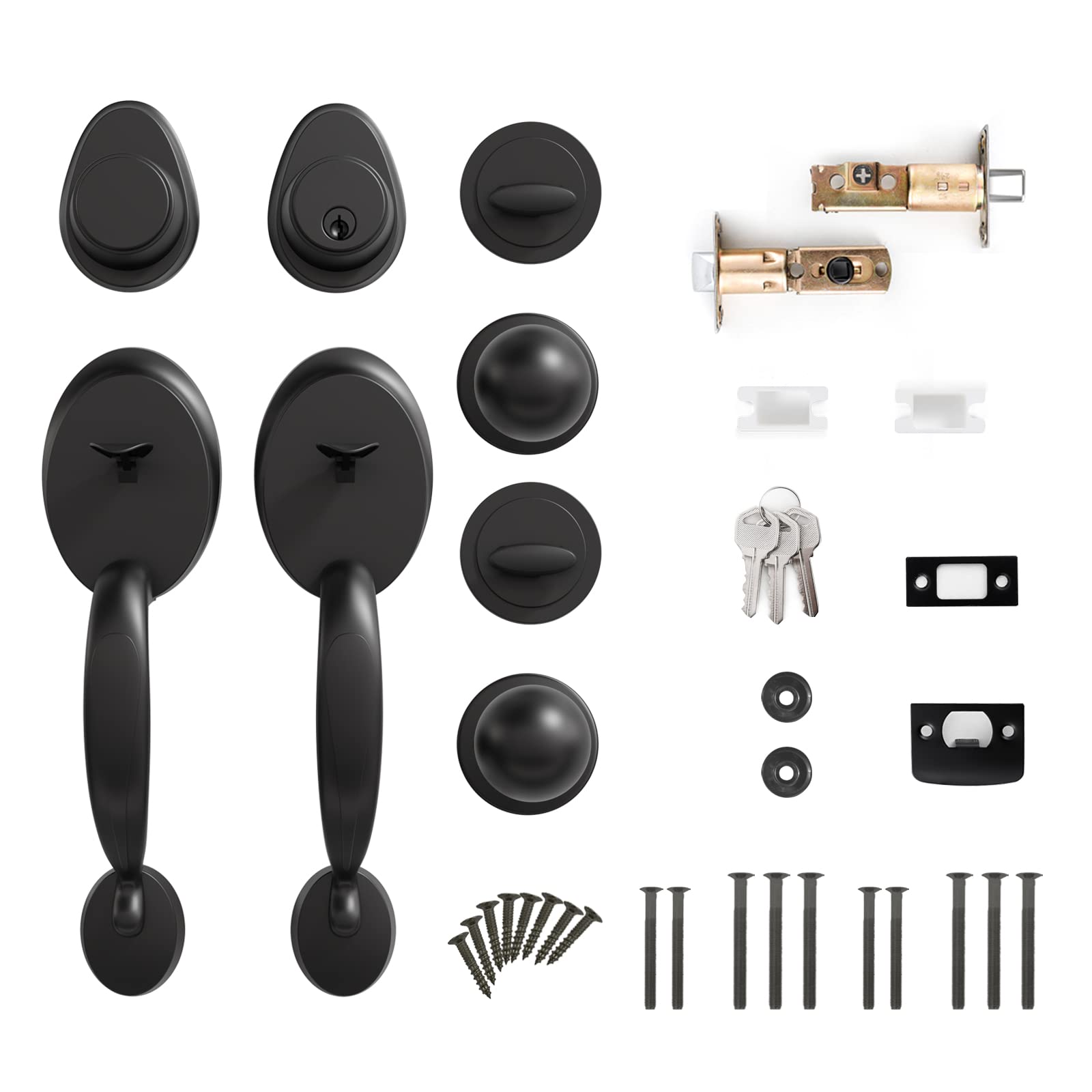 Matte Black Double Door Handleset with Dummy - Front Door Handle Set with Knobs for Home & Office - Antique Style (1074) - Perfect for Entry Doors, Interior Doors, and Commercial Spaces