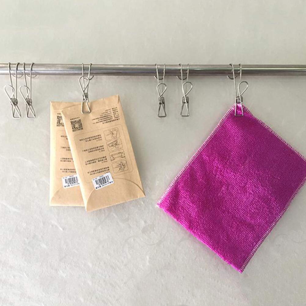 20pcs Stainless Steel Clips with Hooks - Multi-Purpose Kitchen, Laundry & Organizing Clips for Clothes Rack, Drying, Crafting & Home Storage - Durable Metal Wire Clips for Hanging & Fixing