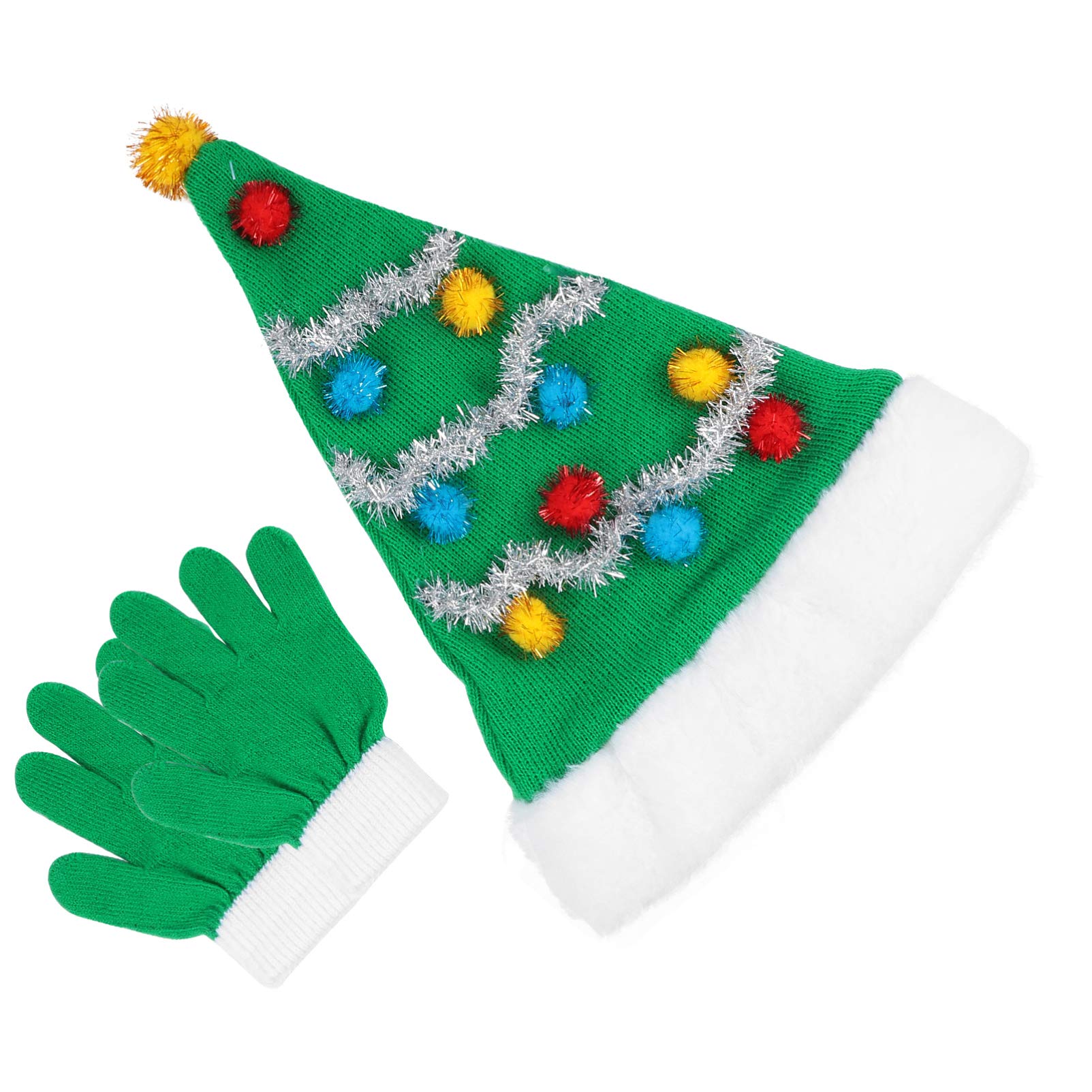 KESYOO Plush Christmas Tree Hat with Gloves - Santa Hat & Xmas Sweater Set - Funny Novelty Party Hats for Holiday Decorations - Perfect for Christmas Parties, Family Gatherings & Festive Photo Ops
