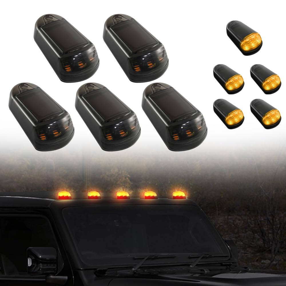 2025 Newest No Drill Solar Powered Cab Lights for Trucks - IP68 Waterproof, Vibration Sensor LED Roof Marker Lights (Yellow/Black) - Perfect for Night Driving & Off-Road Adventures