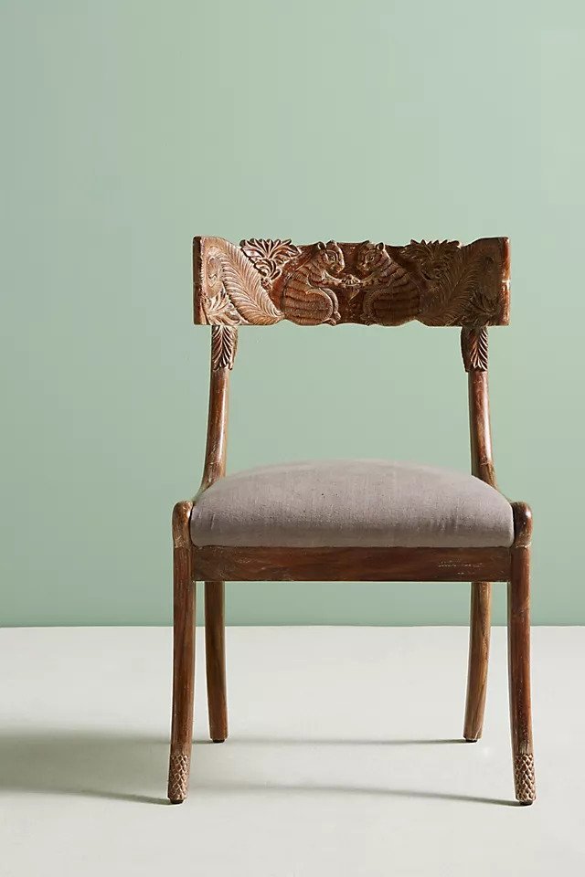 Hand Carved Fable Wooden Dining Chair - Solid Wood Indian Furniture for Home, Restaurant & Cafe Decor | Traditional Handcrafted Design