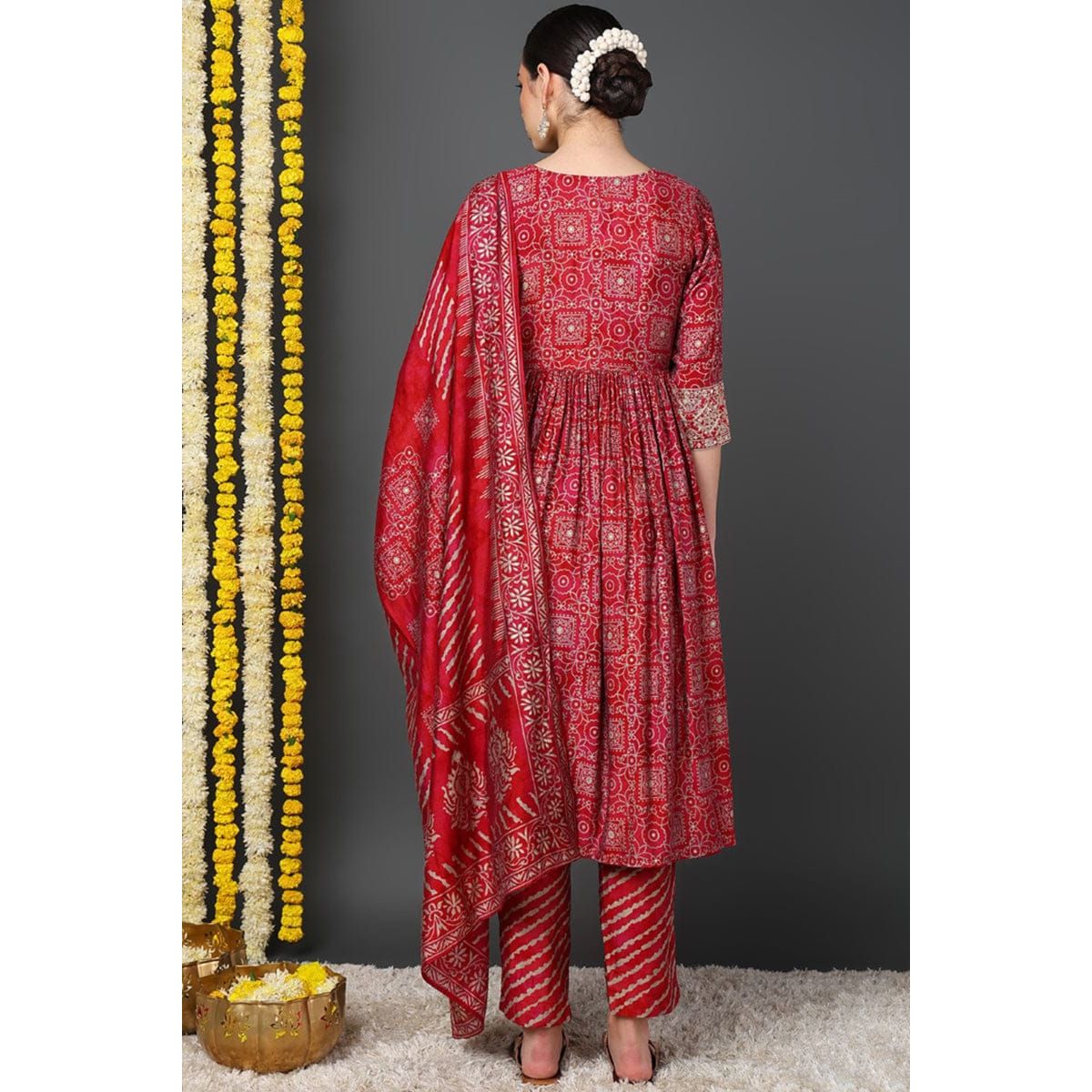 Stylish Maroon Printed Flared Suit Set for Women | Elegant Party Outfit & Festive Wear | Perfect for Weddings, Cocktail Parties & Holiday Celebrations