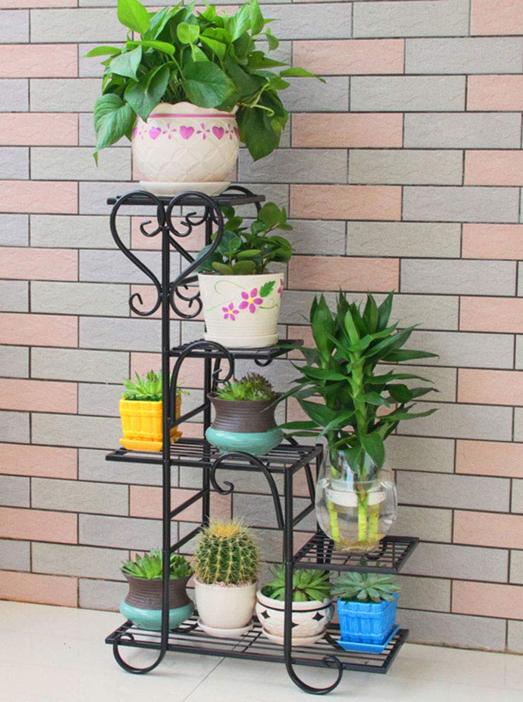 5-Tier Heavy Duty Metal Plant Stand for Indoor & Outdoor Use - Black Flower Pot Holder Shelf (48 x 23 x 75 cm) | Modern Garden Decor | Weather Resistant & Sturdy Design for Patio, Balcony, Living Room Decor