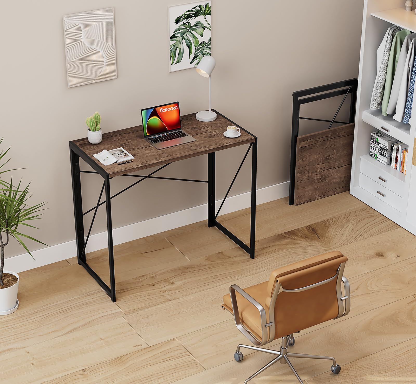 Coavas 31.5 Inch Small Folding Desk - Compact Foldable Computer Desk for Home Office, Bedroom, Dorm & Apartment | Space Saving Writing Table for Kids & Adults (Brown) | Perfect for Remote Work, Online Classes & Small Spaces