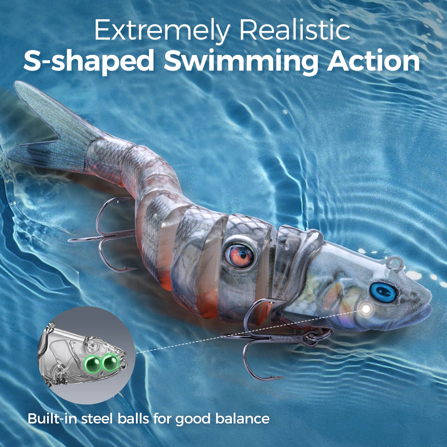 Premium M1 8-Segment Swimbait Lure - Realistic Multi-Jointed Fishing Bait for Bass, Pike & Walleye - Perfect for Freshwater & Saltwater Fishing Adventures