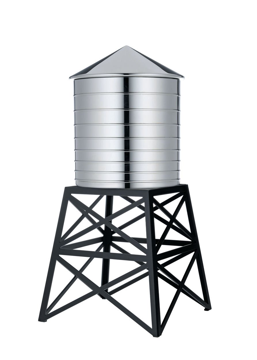 Alessi Stainless Steel Mirror Polished Water Tower Kitchen Container with Black Stand - 10.75