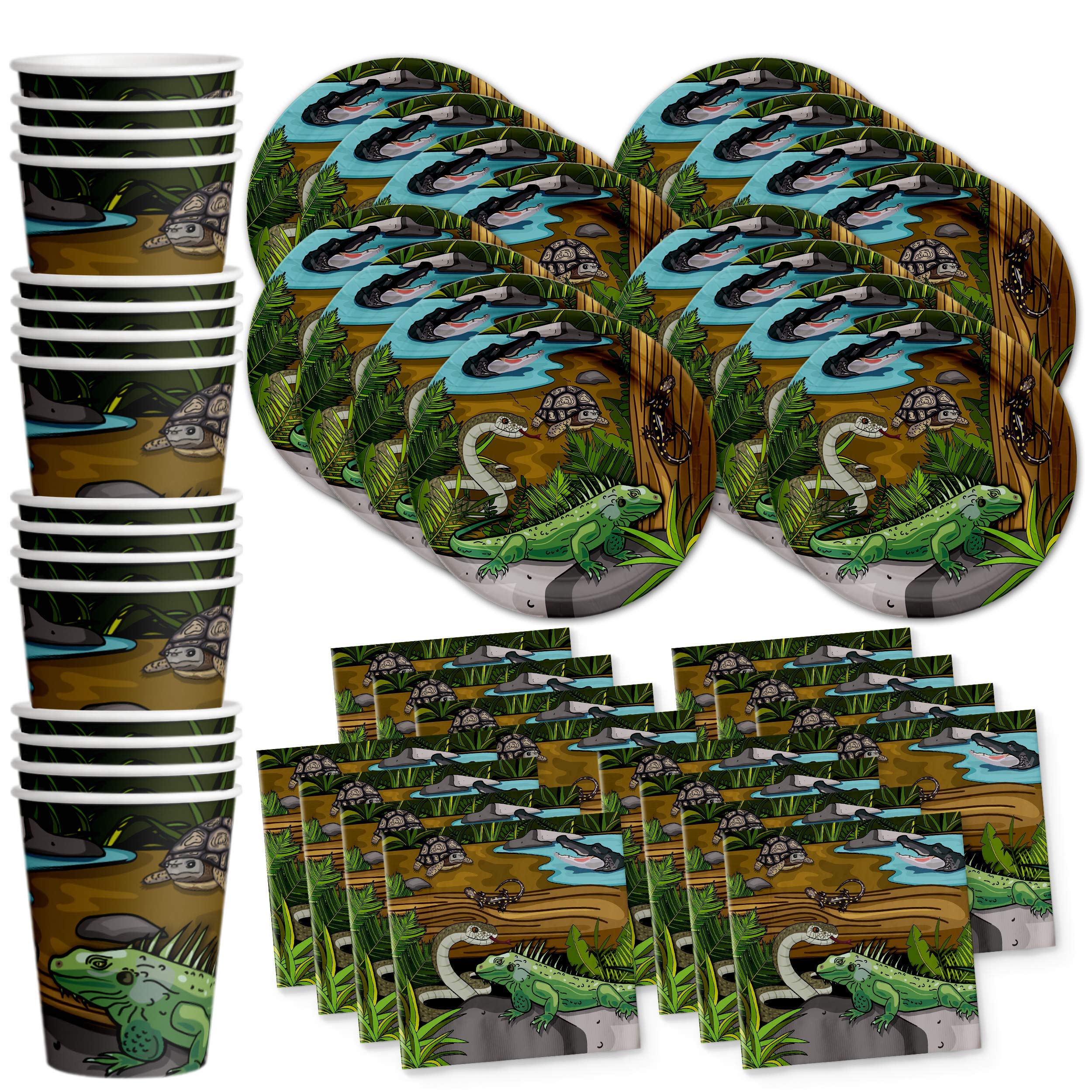 Reptile Lizard Snake Birthday Party Supplies Set - 16-Piece Tableware Kit with Plates, Napkins & Cups for Kids Jungle Theme Party Decorations | Perfect for Reptile-Themed Birthday Celebrations, Baby Showers & Animal Lover Events