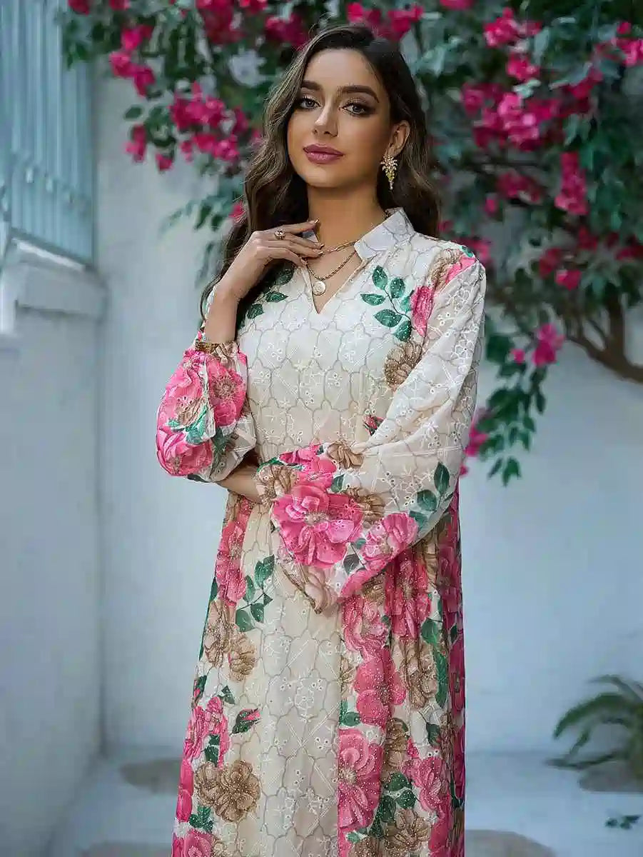 Elegant Eid Dress with Embroidery - Flowy Caftan Kaftan Dress #25449 for Women - Perfect for Eid Celebrations, Weddings & Special Occasions