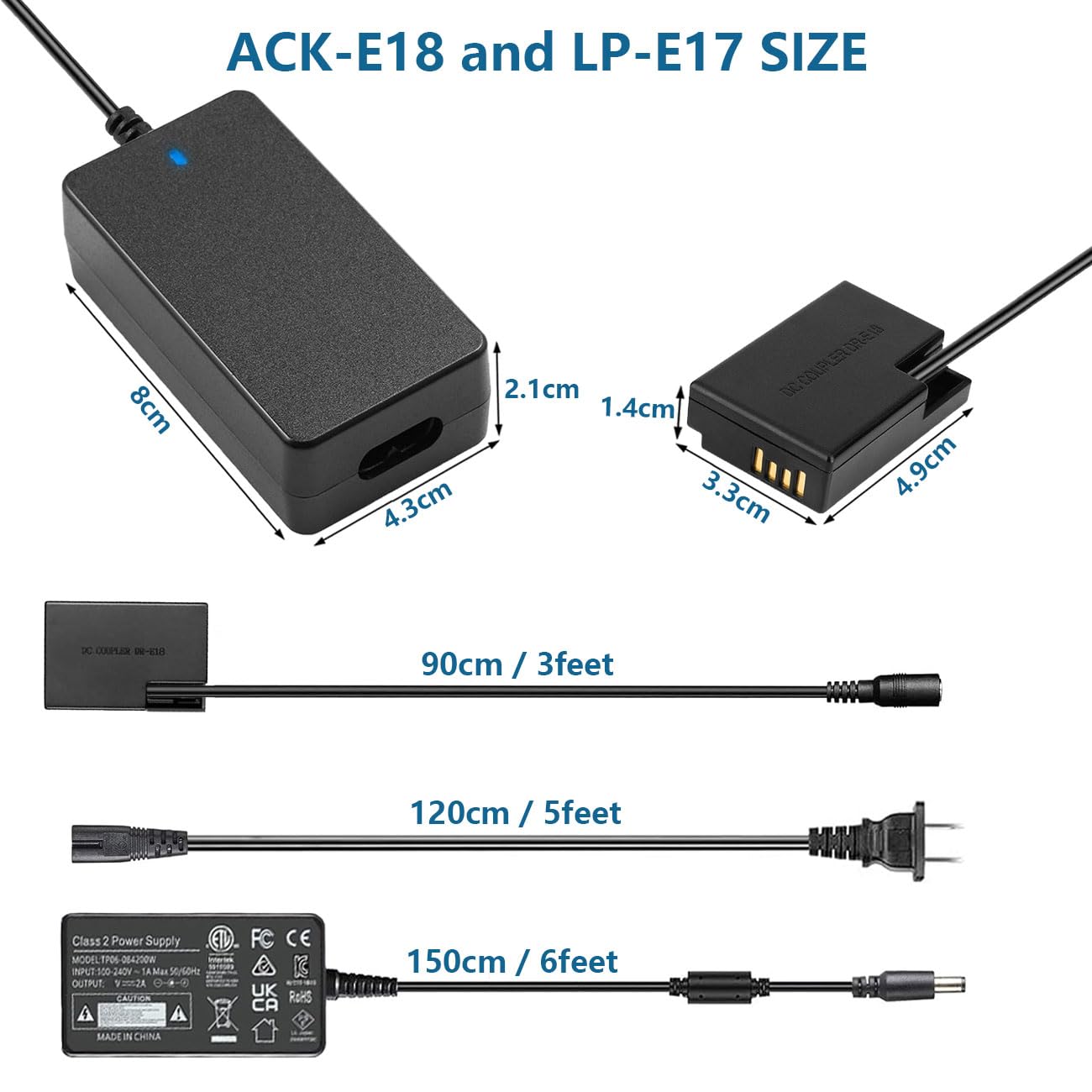 ACK-E18 AC Power Adapter & DR-E18 DC Coupler with LP-E17 Dummy Battery Kit for Canon EOS Rebel T6i/T7i/SL2/SL3/RP/R8/R10/R50/R100/T8i/T6s/77D/200D/250D/750D/760D/800D/850D/8000D - Perfect for Continuous Shooting, Studio Photography & Video Recording