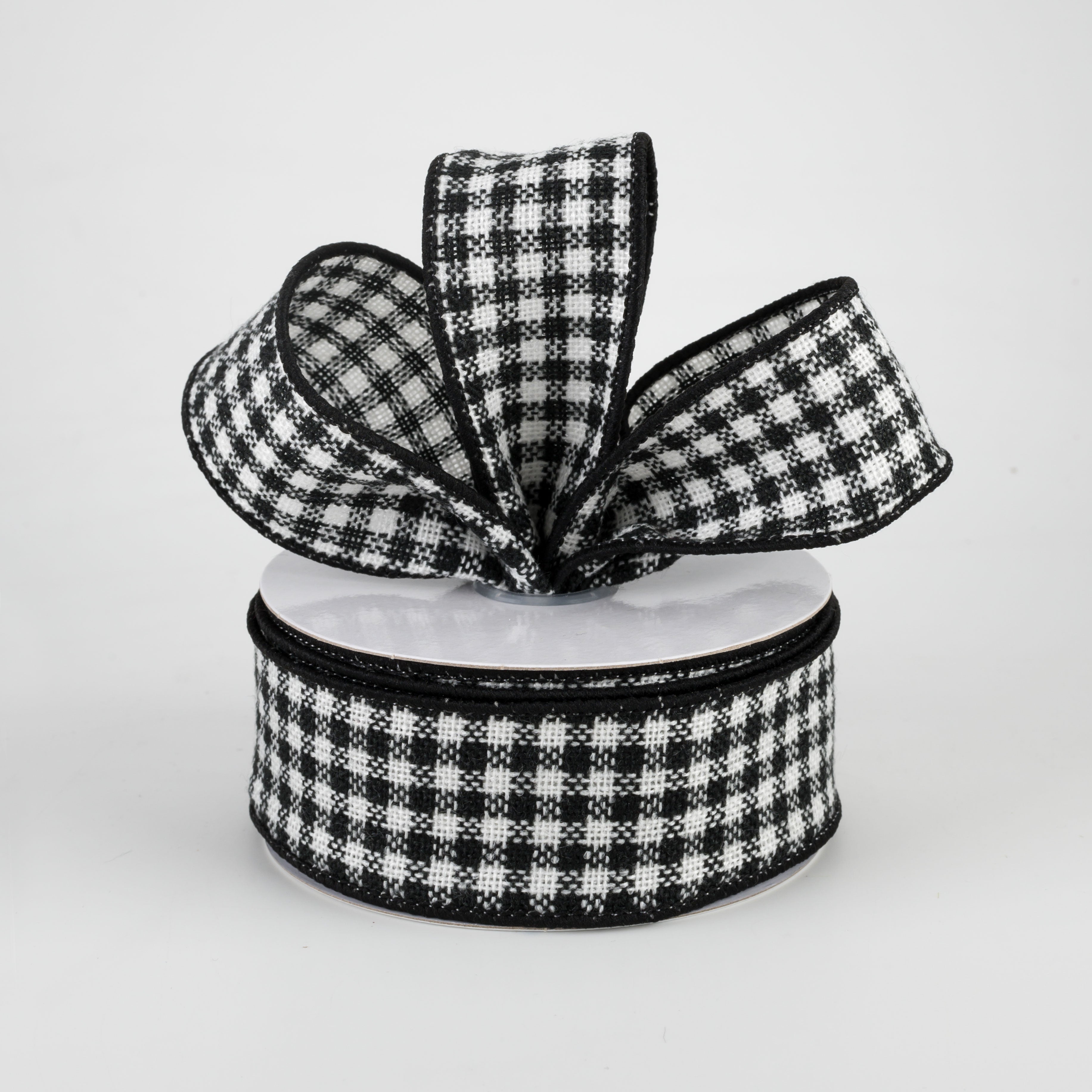 1.5 Inch Mini Woven Check Ribbon - Black and White Gingham Craft Ribbon (10 Yards) for Gift Wrapping, DIY Crafts, Scrapbooking, and Hair Bows