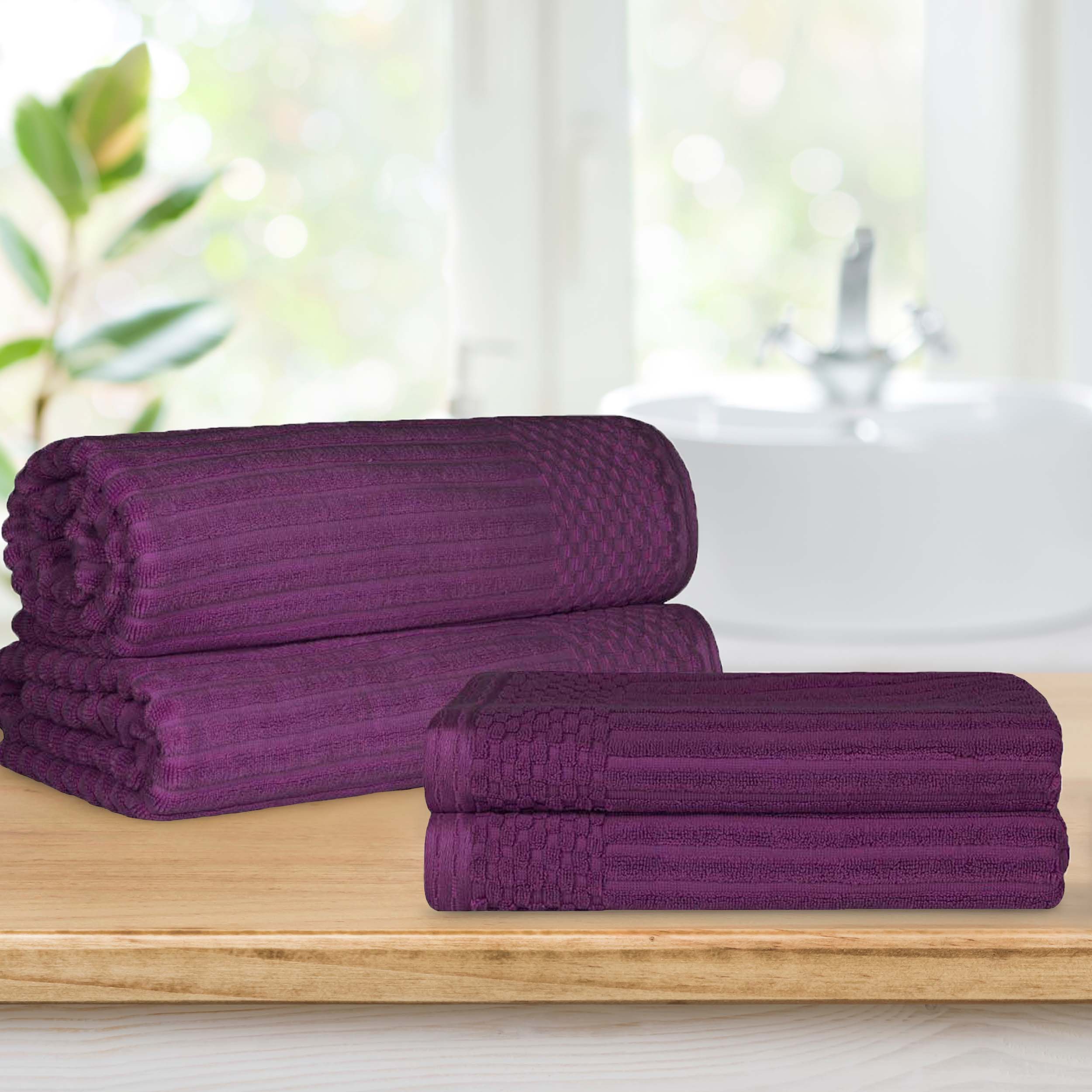 Premium Soho Ribbed Textured Cotton Bath Towel Set - Ultra Absorbent & Quick Dry - Luxury Spa & Bathroom Towels for Hotel, Home, Gym Use