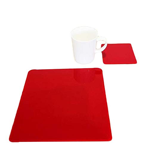 Premium Square Placemat and Coaster Set - 8 Large Red Placemats & 8 Matching Coasters - Elegant Dining Table Decor for Home, Kitchen, and Restaurant Use