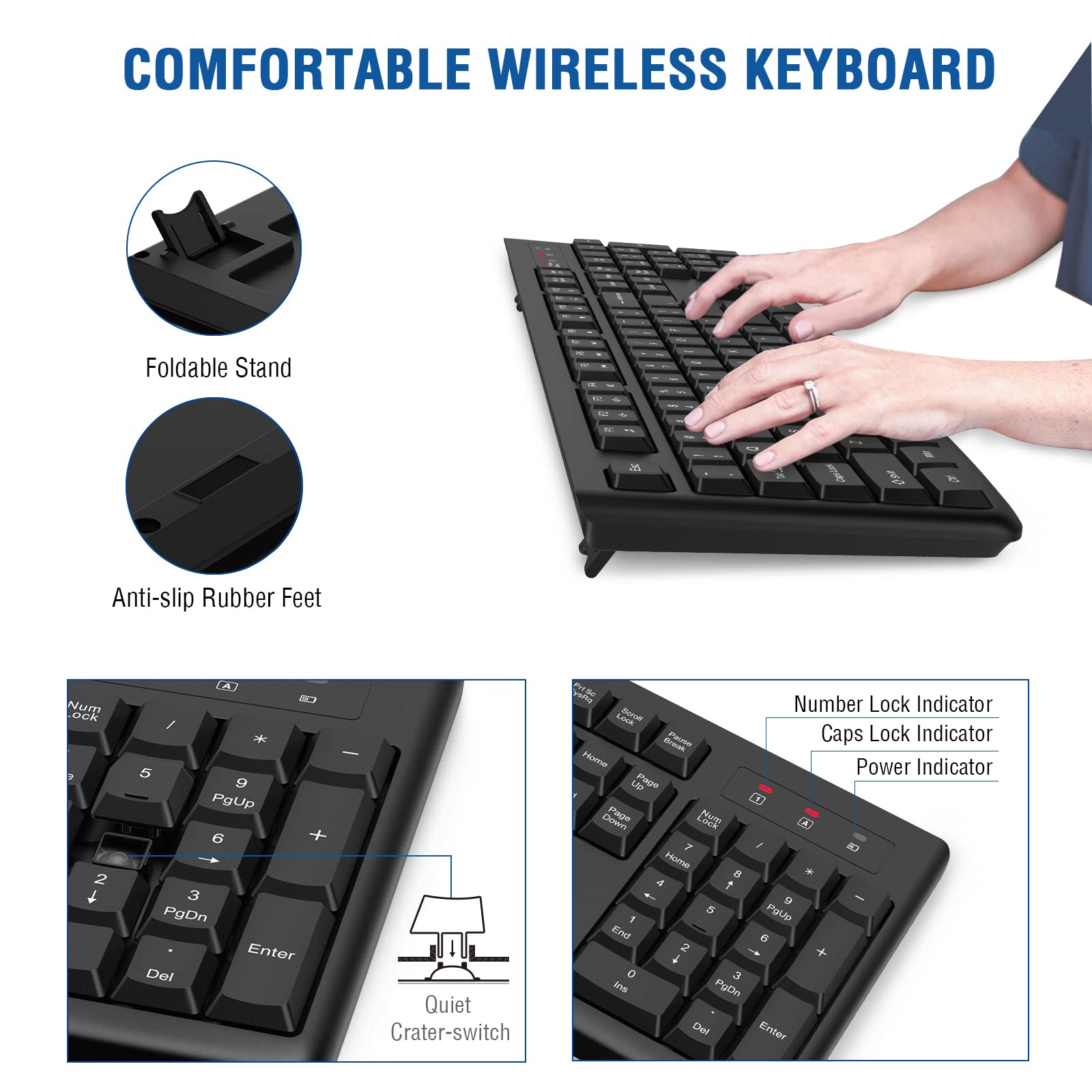 EDJO Wireless Keyboard and Mouse Combo - 2.4GHz Full-Sized USB Optical Mouse & Computer Keyboard for Windows/Mac, Compatible with Laptop, Desktop, PC - Perfect for Office Work, Gaming, and Home Computing