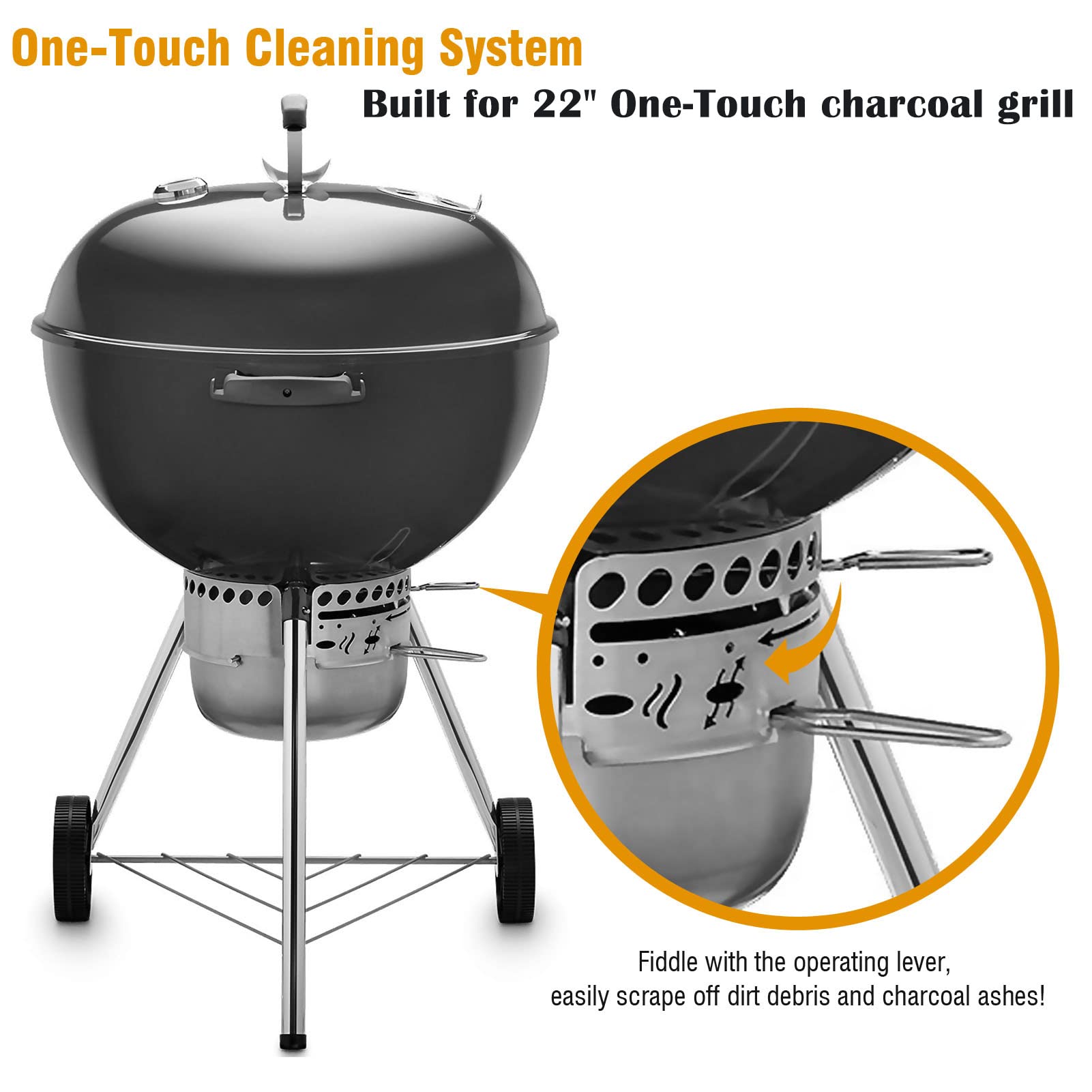 Weber Kettle Grill 22.5-Inch One-Touch Cleaning System Replacement Kit (Fits Weber 7444) - Durable Silver Ash Cleaner for Easy BBQ Maintenance - Perfect for Backyard Grilling & Outdoor Cooking Parties