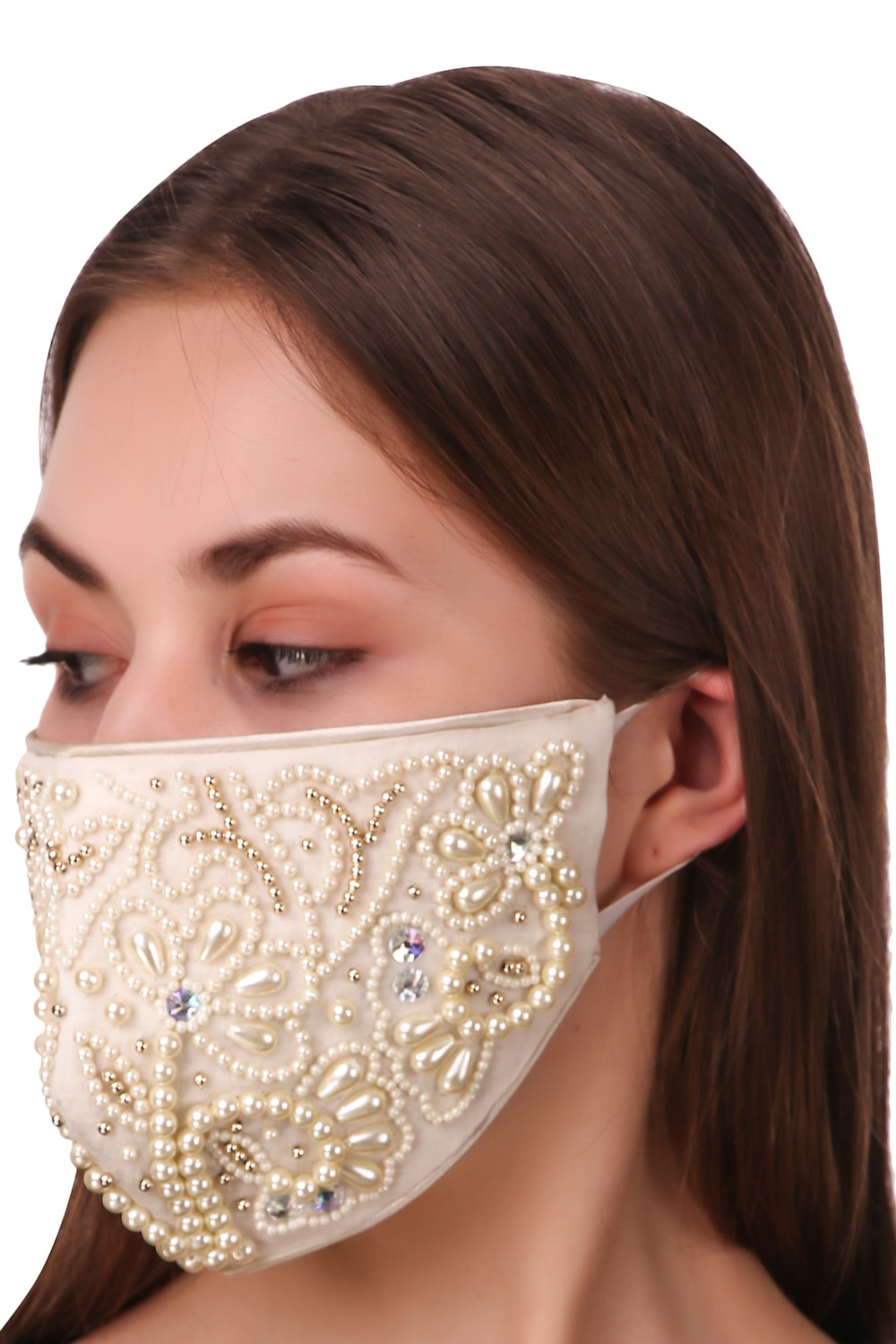 Handmade Pearl Bead Embroidered Cotton Face Mask - Breathable & Comfortable for Daily Wear, Parties, and Special Occasions