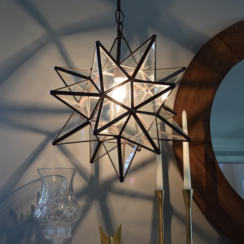 15 Inch Clear Glass Star Lights - Shatterproof Hanging Decor for Christmas, Parties, Weddings & Home - Indoor/Outdoor Holiday Decoration - Perfect for Bedroom, Garden, Patio & Events
