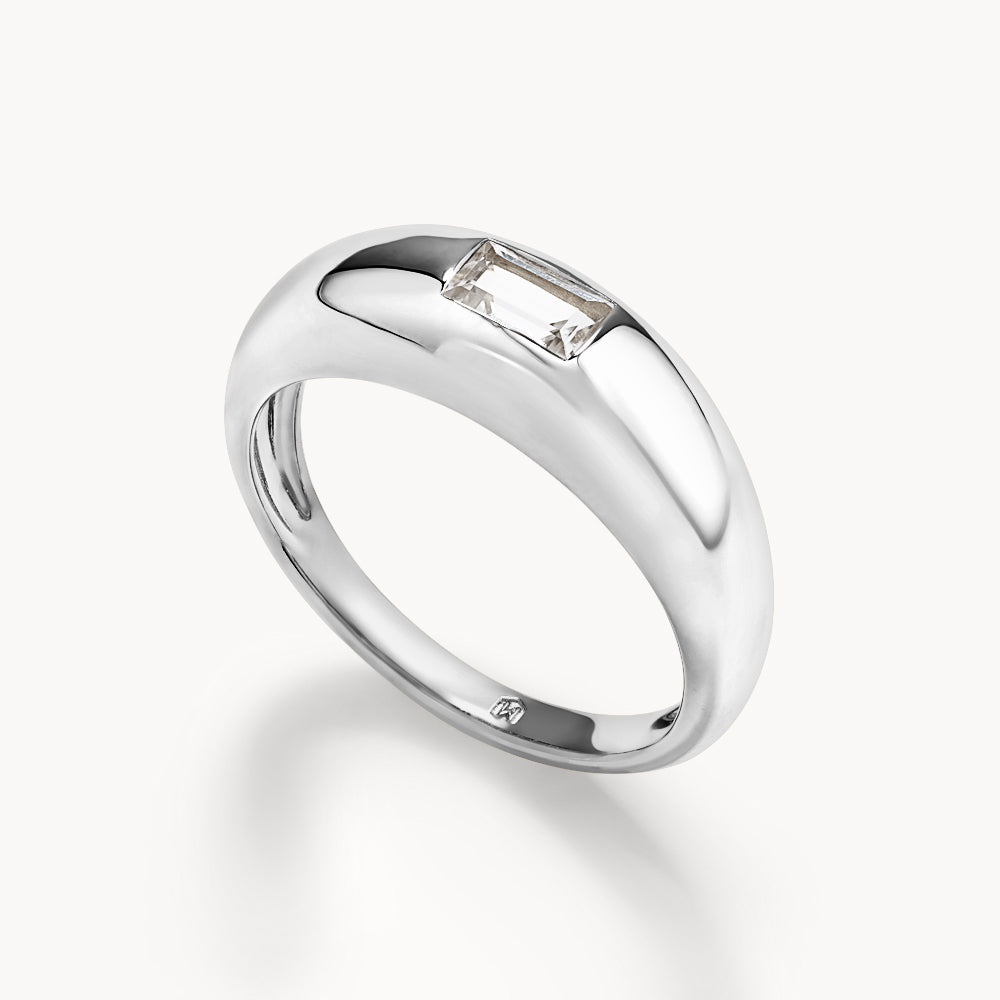 Elegant White Topaz Baguette Curve Pinky Ring in Sterling Silver - Perfect for Weddings, Parties & Special Occasions