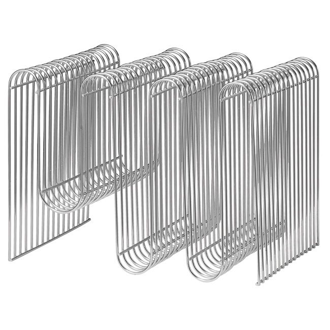 AYTM Curva Metal Magazine Holder Rack - Silver | Modern Magazine Organizer for Living Room, Office & Bookshelf Decor