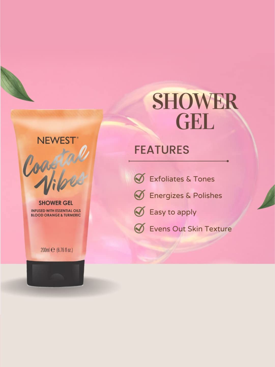 Refreshing Blood Orange & Turmeric Shower Gel - Hydrating Body Wash for Radiant Skin | Coastal Vibes Scent | 200ml | Perfect for Morning Showers & Spa-Like Relaxation
