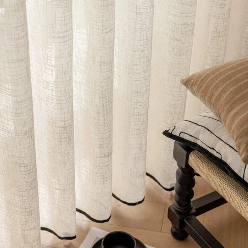 Kalani Linen Semi-Sheer Custom Curtains with Black Trim - Elegant Window Treatments for Living Room, Bedroom & Dining Room