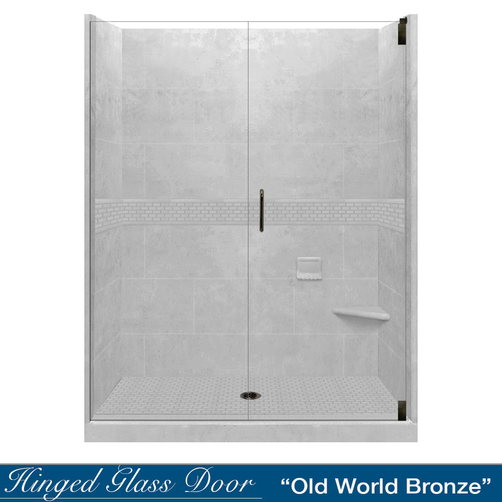 60 Alcove Portland Cement Sistine Stone & Classic Stone Accent DIY Shower Remodel Kit - Waterproof Bathroom Tile Backer Board for Shower Walls and Floors