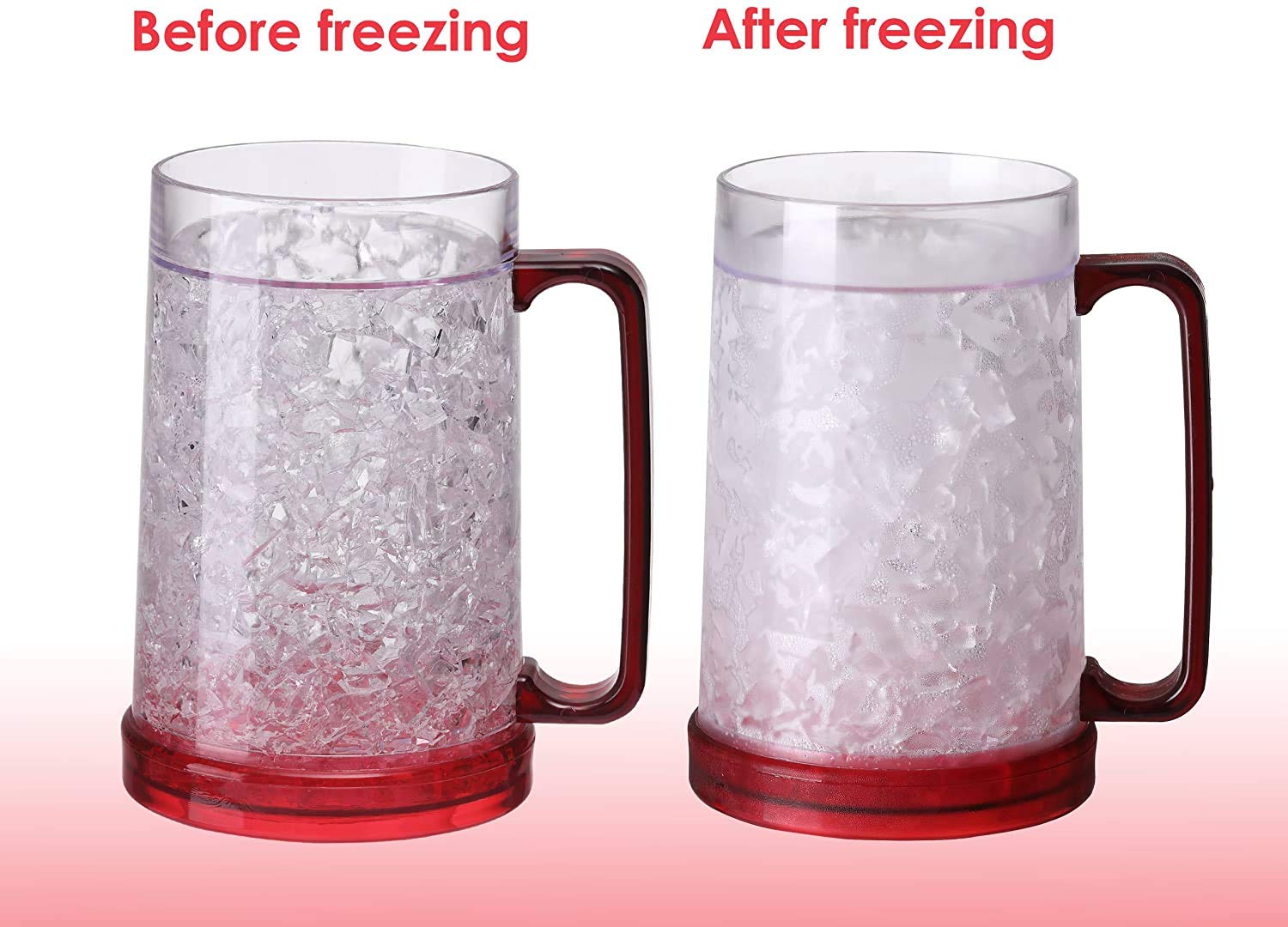 3-Pack Double Wall Insulated Freezer Mugs - No Sweat Design, 4 Color Options (Red, Orange, Green) - Perfect for Iced Coffee, Smoothies & Summer Drinks at Home or Office