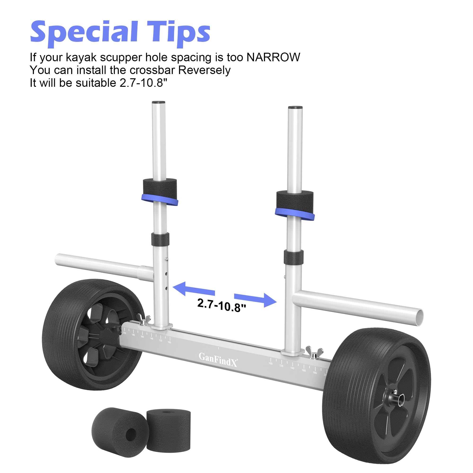 **GanFindX Adjustable Aluminum Kayak Cart - Quick-Detachable Sit-On-Top Kayak Dolly with Wide No-Flat Wheels & Scupper Hole Pad - Perfect for Fishing, Camping, and Beach Adventures**