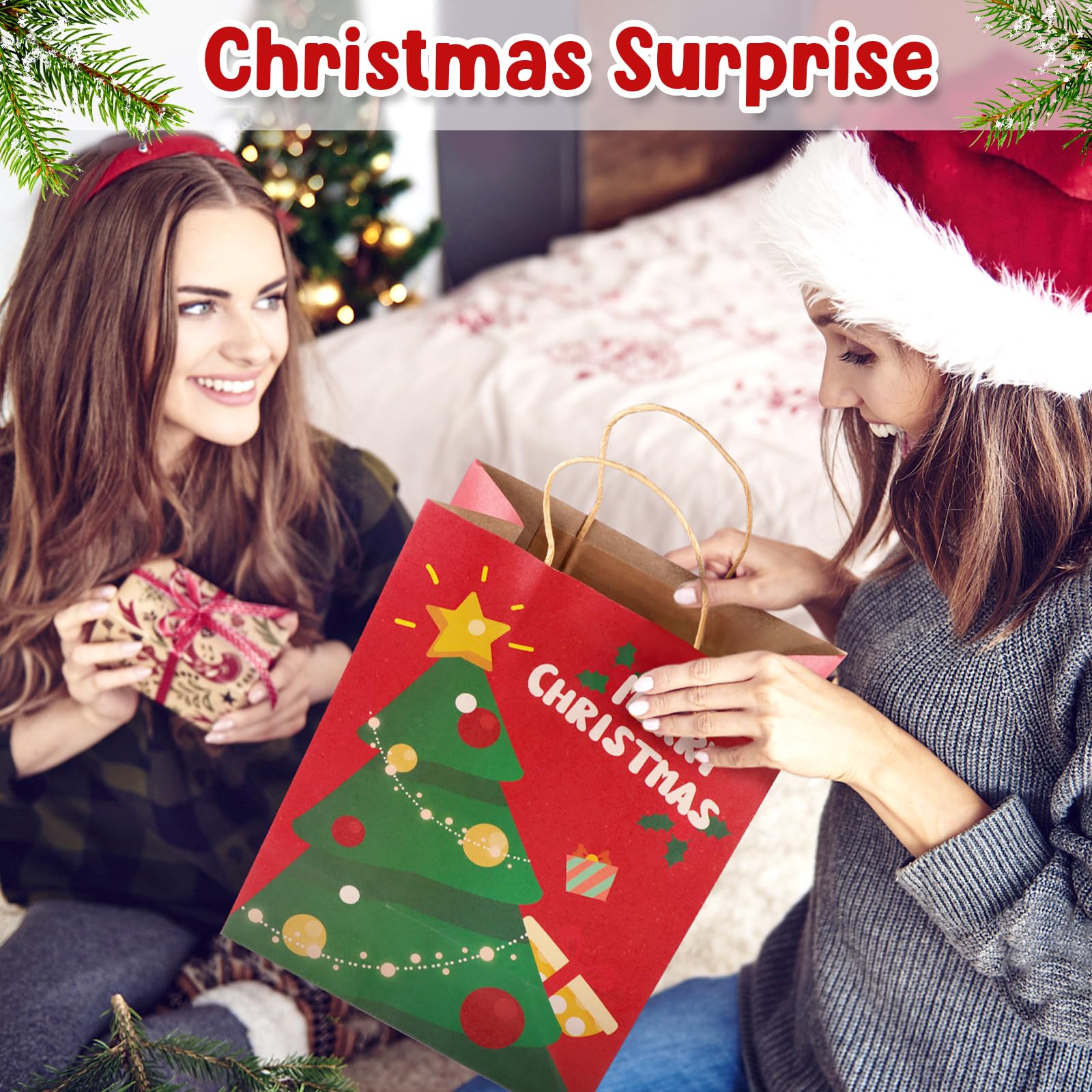 BlessedSeason 28 PCS Reusable Kraft Gift Bags with Handles - 14 Stylish Designs (6 Large, 10 Medium, 12 Small) for Holidays, Birthdays & Party Favors | Eco-Friendly Christmas, Wedding & Baby Shower Gift Packaging