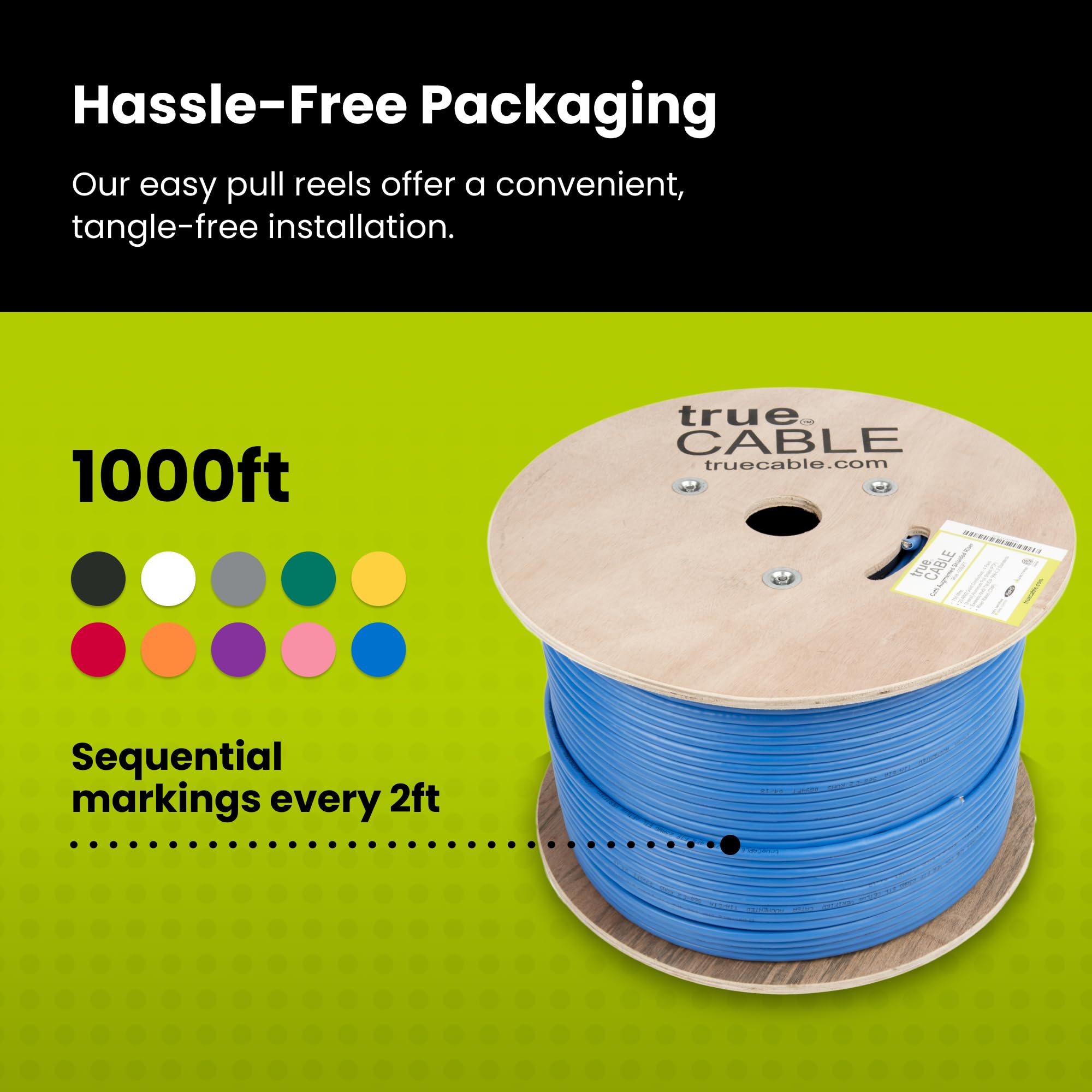 trueCABLE Cat6A Shielded Riser (CMR) Ethernet Cable - 1000ft Blue 23AWG Solid Bare Copper, 750MHz, PoE++ (4PPoE), ETL Listed, F/UTP Aluminum Foil Shield - Ideal for High-Speed Networking, Data Centers & PoE Applications