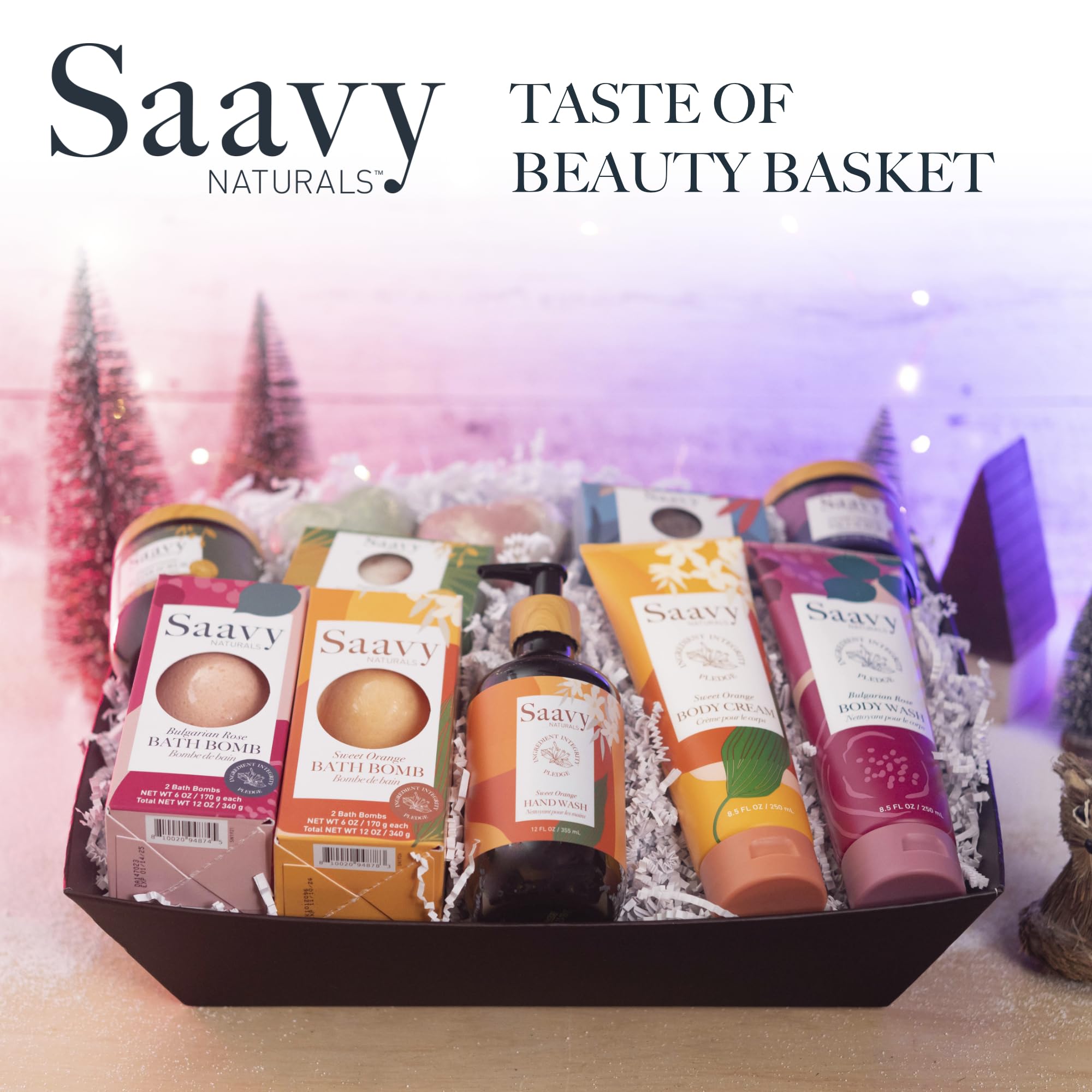 Saavy Naturals 11-Piece Spa Gift Set with Tahitian Vanilla Scented Body Wash & Sugar Scrub | Luxury Self-Care Gift Basket for Women | Perfect for Relaxation, Birthday Gifts & Mother's Day Presents