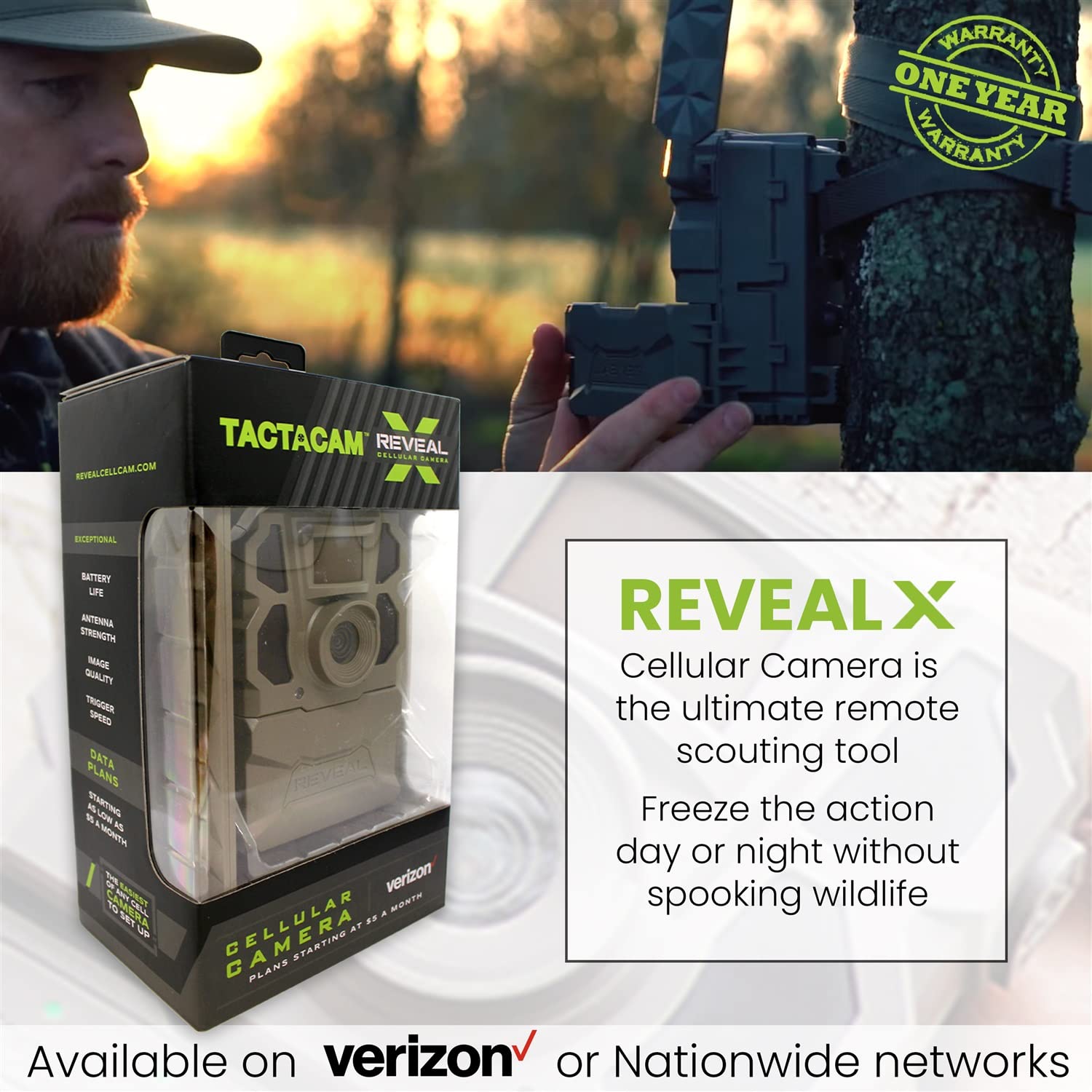 TACTACAM Reveal X Cellular Trail Camera for Verizon - 4G LTE Wireless Game Camera with Night Vision & Motion Detection - Perfect for Hunting, Wildlife Monitoring & Outdoor Security