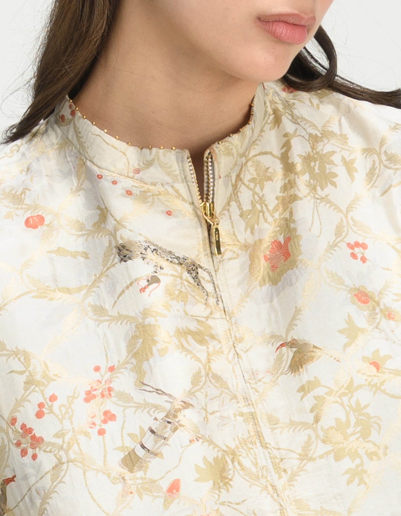 Janbaaz Premium Silk Brocade Bomber Jacket for Men - Ivory Luxury Embroidered Coat | Perfect for Weddings, Parties & Formal Occasions