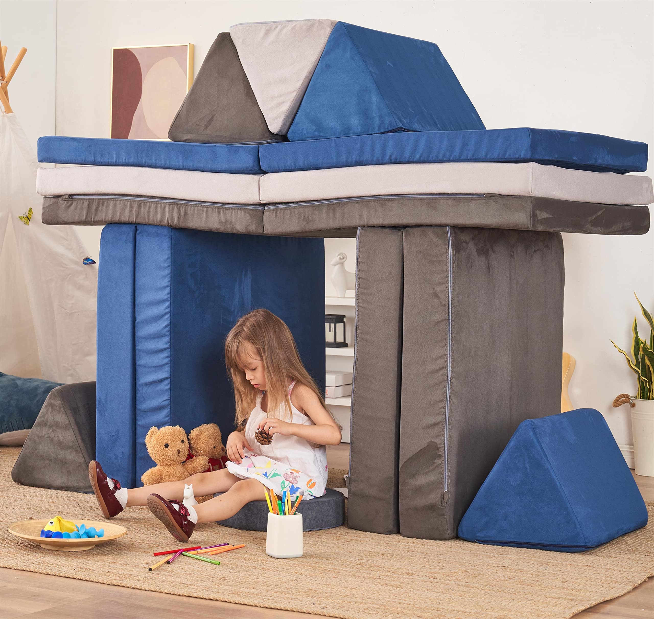 Jela Kids Couch - 8PCS Modular Floor Sofa for Family, Playhouse Play Set for Toddlers & Adults, Indoor Foam Play Couch (66