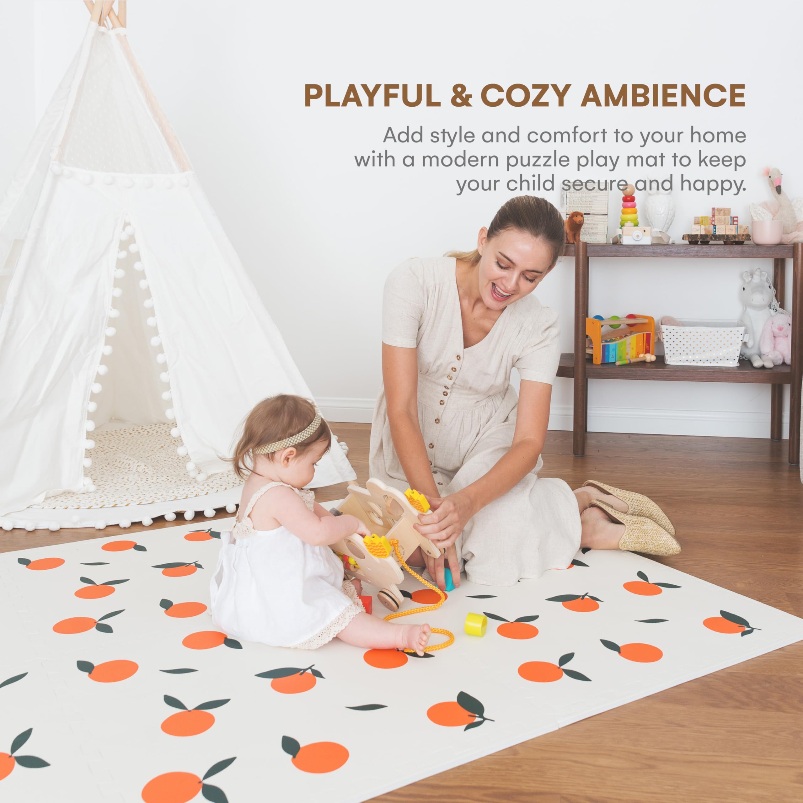 Non-Toxic Extra Large Baby Play Mat 72x48 Inches - Soft Interlocking Foam Floor Tiles for Infants, Toddlers & Kids | Safe Crawling & Play Area for Nursery, Daycare & Living Room (Orange)