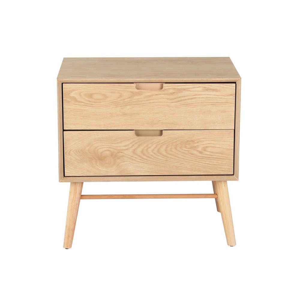 Gino Oak Bedside Table with 2 Drawers - Nightstand for Bedroom, Living Room, or Office - Compact Storage Solution with Drawers for Books, Lamps, and Essentials