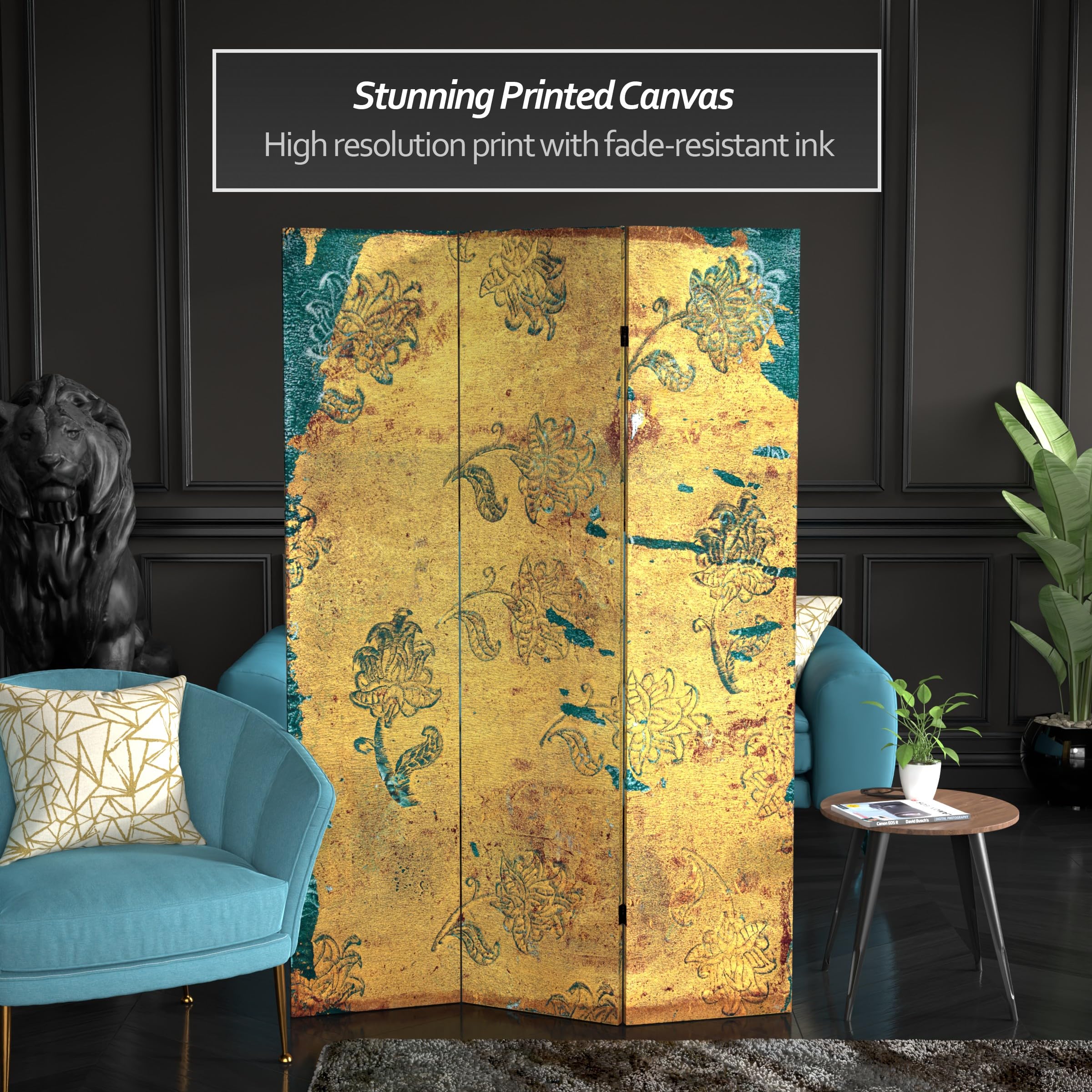 6 ft. Tall Red Lantern Luminous Shadows Canvas Room Divider with Falling Blossoms Design - Asian Inspired Home Decor for Living Room, Bedroom, or Office Partition
