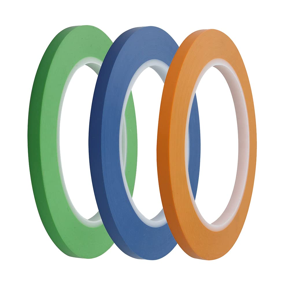 High-Temperature Vinyl Fine Line Masking Tape - 1.5mm to 6mm Width for Automotive Paint & Curves (6 Rolls) - Perfect for Car Detailing, DIY Projects & Precision Painting
